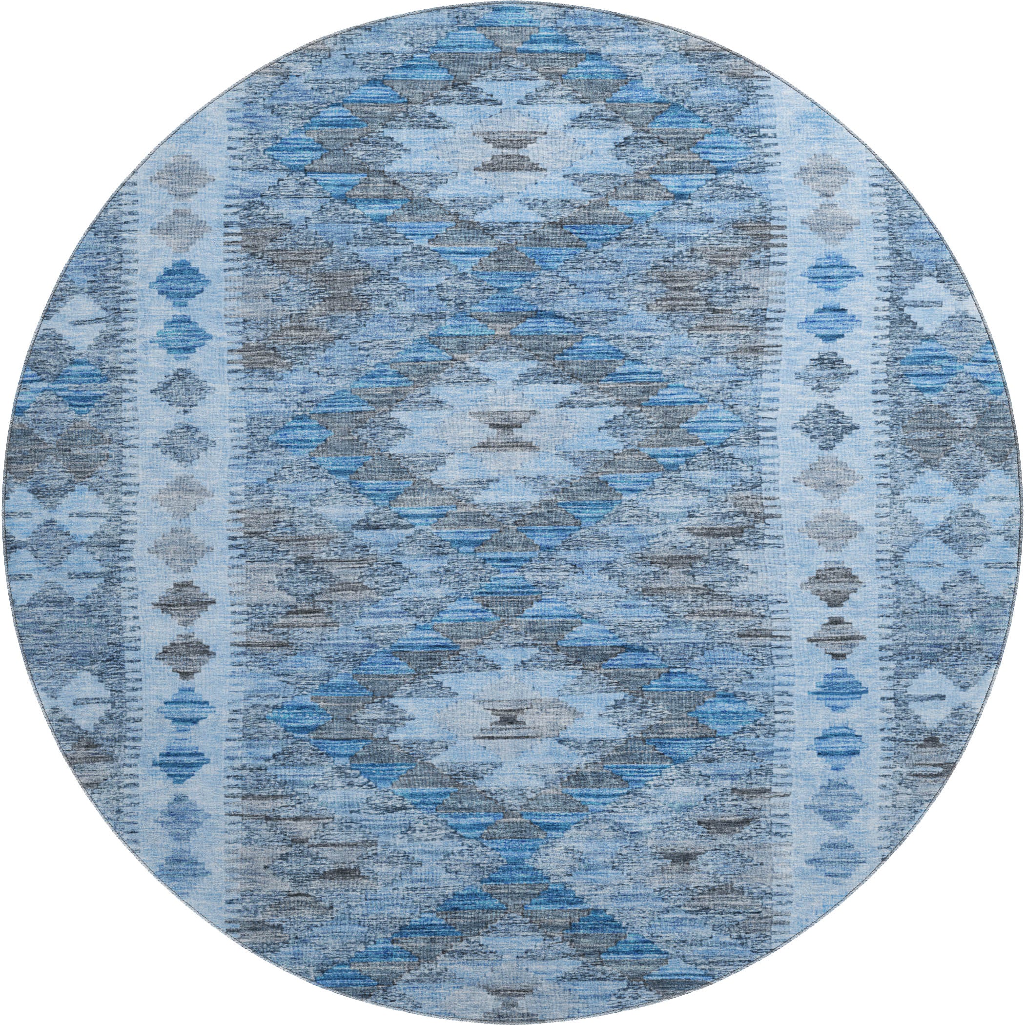 Bogota Machine Washable Transitional Navy Blue Rug 8' x 8' #shape_Round
