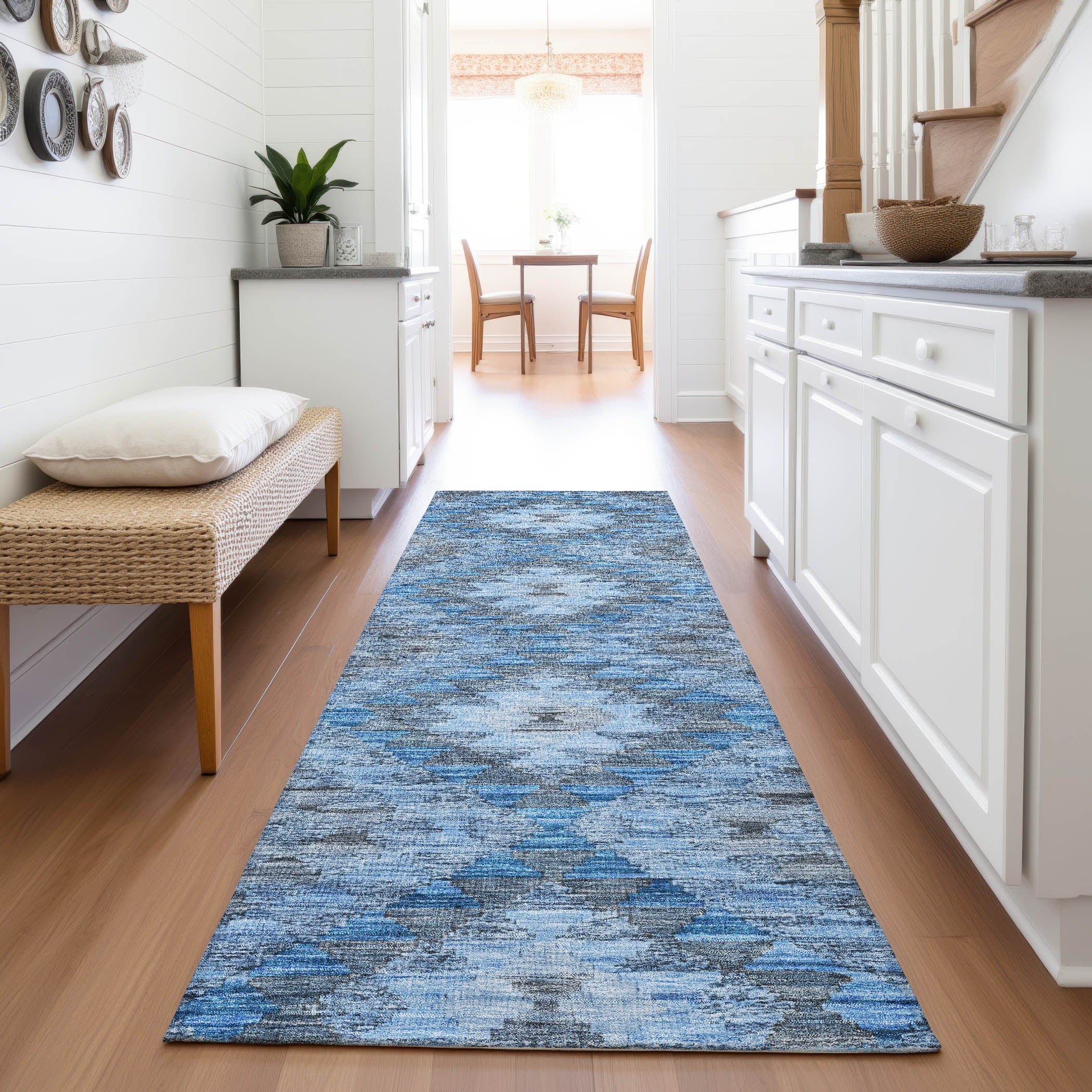 Bogota Machine Washable Transitional Navy Blue Rug 2'3" x 7'6" #shape_Runner