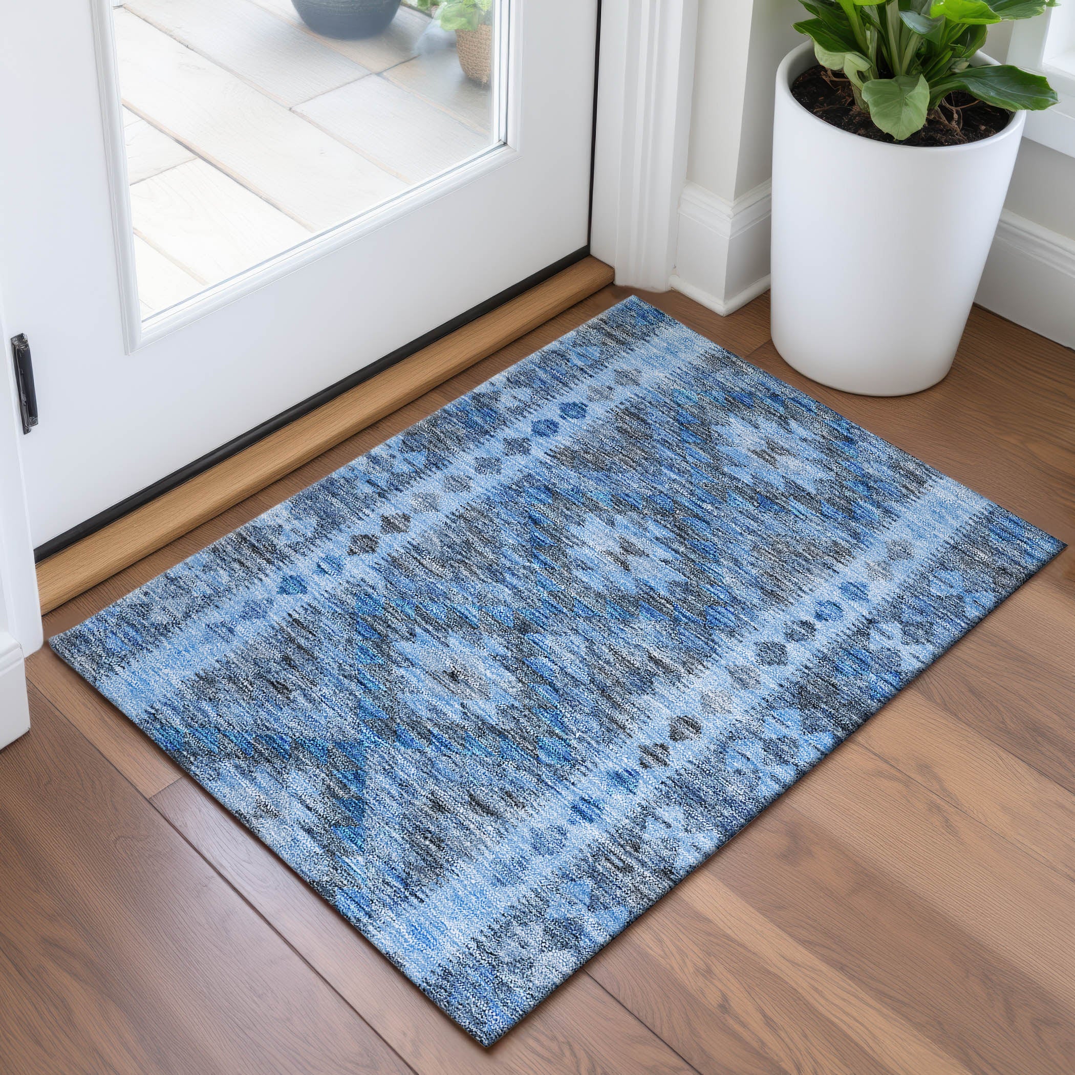 Bogota Machine Washable Transitional Navy Blue Rug 1'8" x 2'6" #shape_Rectangle
