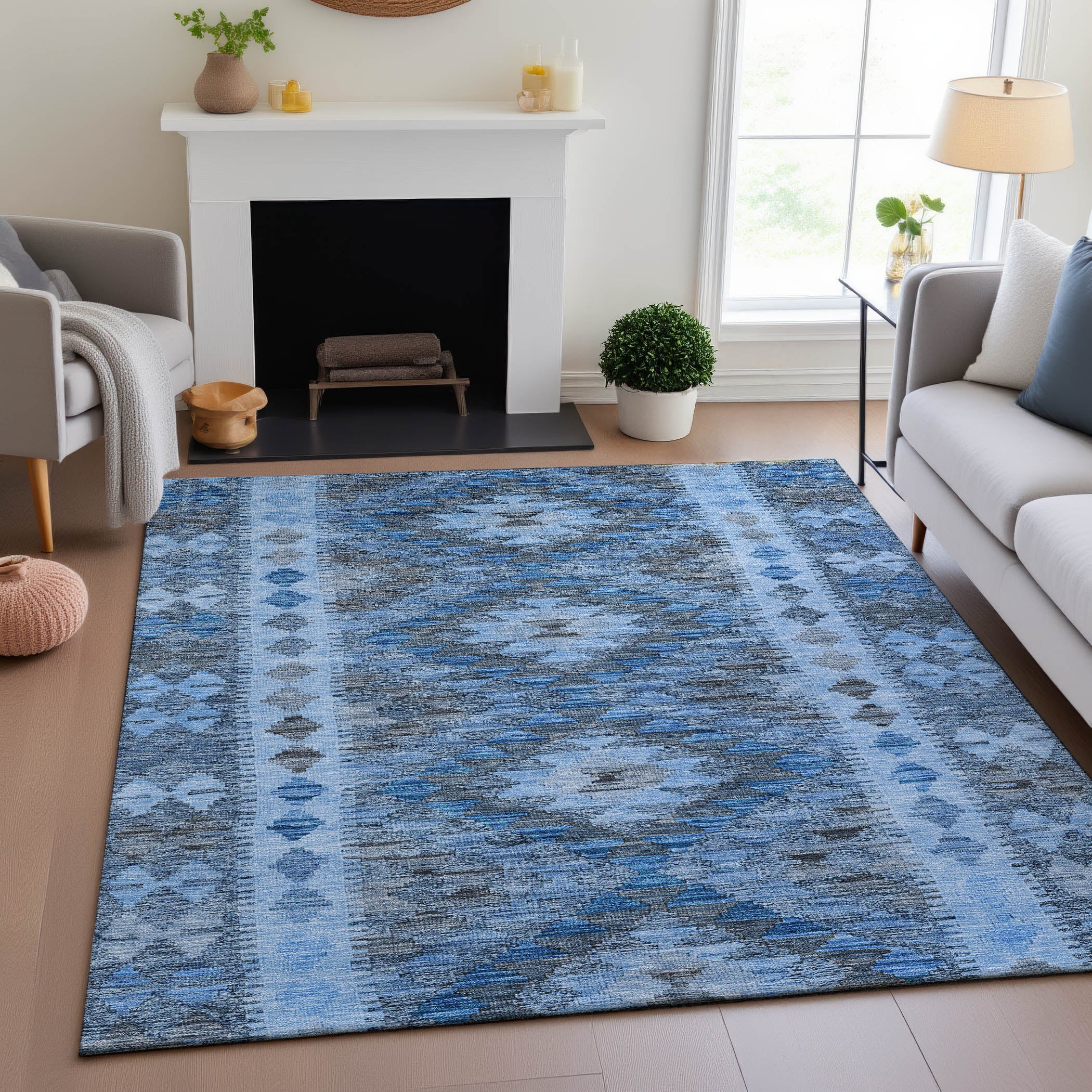 Bogota Machine Washable Transitional Navy Blue Rug 2'6" x 3'10" #shape_Rectangle