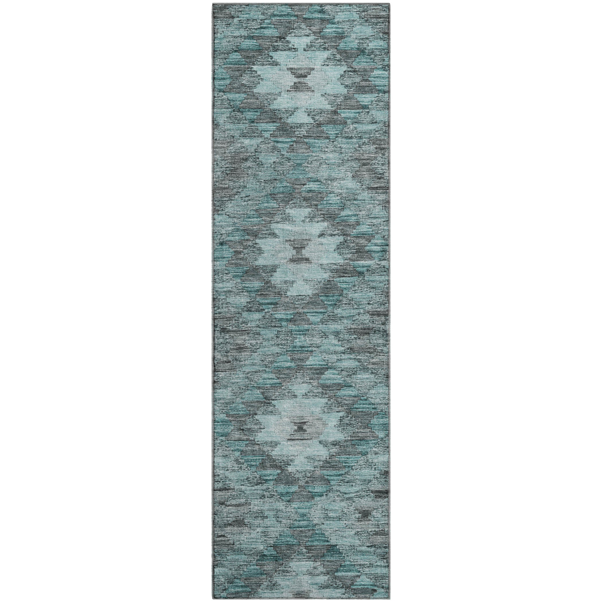 Bogota Machine Washable Transitional Teal Rug 2'3" x 7'6" #shape_Runner