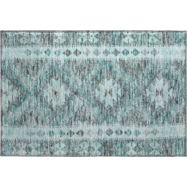 Bogota Machine Washable Transitional Teal Rug 1'8" x 2'6"