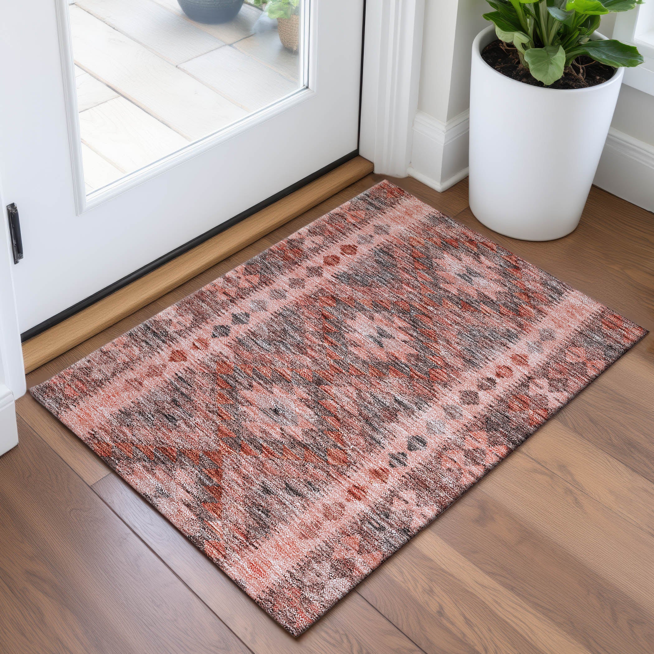 Bogota Machine Washable Transitional Terracotta Orange Rug 1'8" x 2'6" #shape_Rectangle