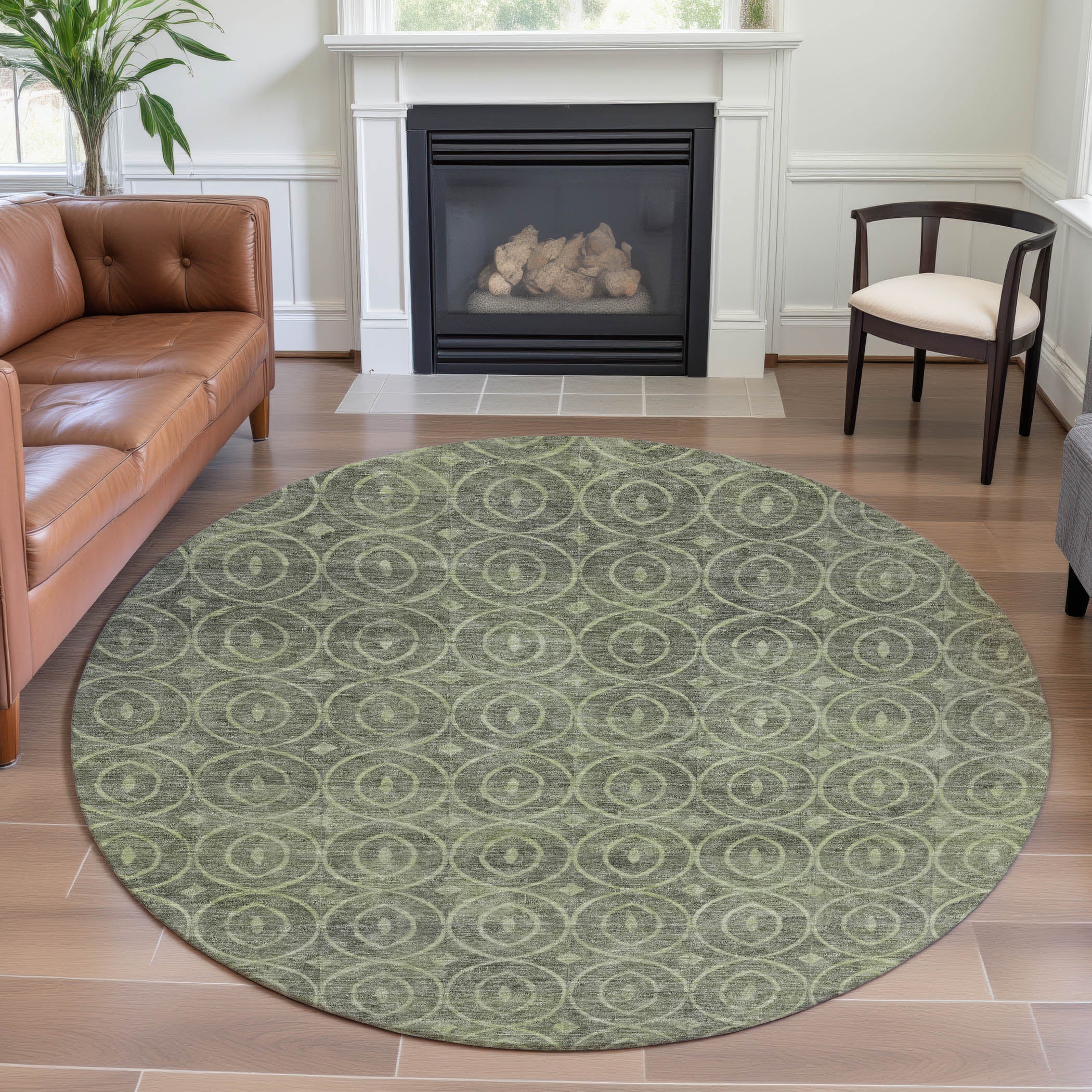 Mostar Machine Washable Transitional Aloe Green Rug 8' x 8' #shape_Round