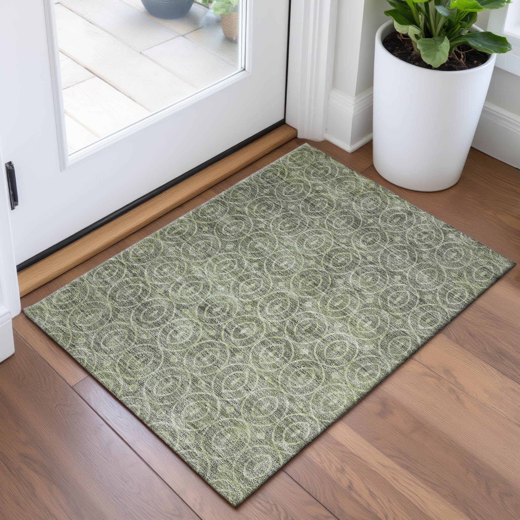 Mostar Machine Washable Transitional Aloe Green Rug 1'8" x 2'6" #shape_Rectangle
