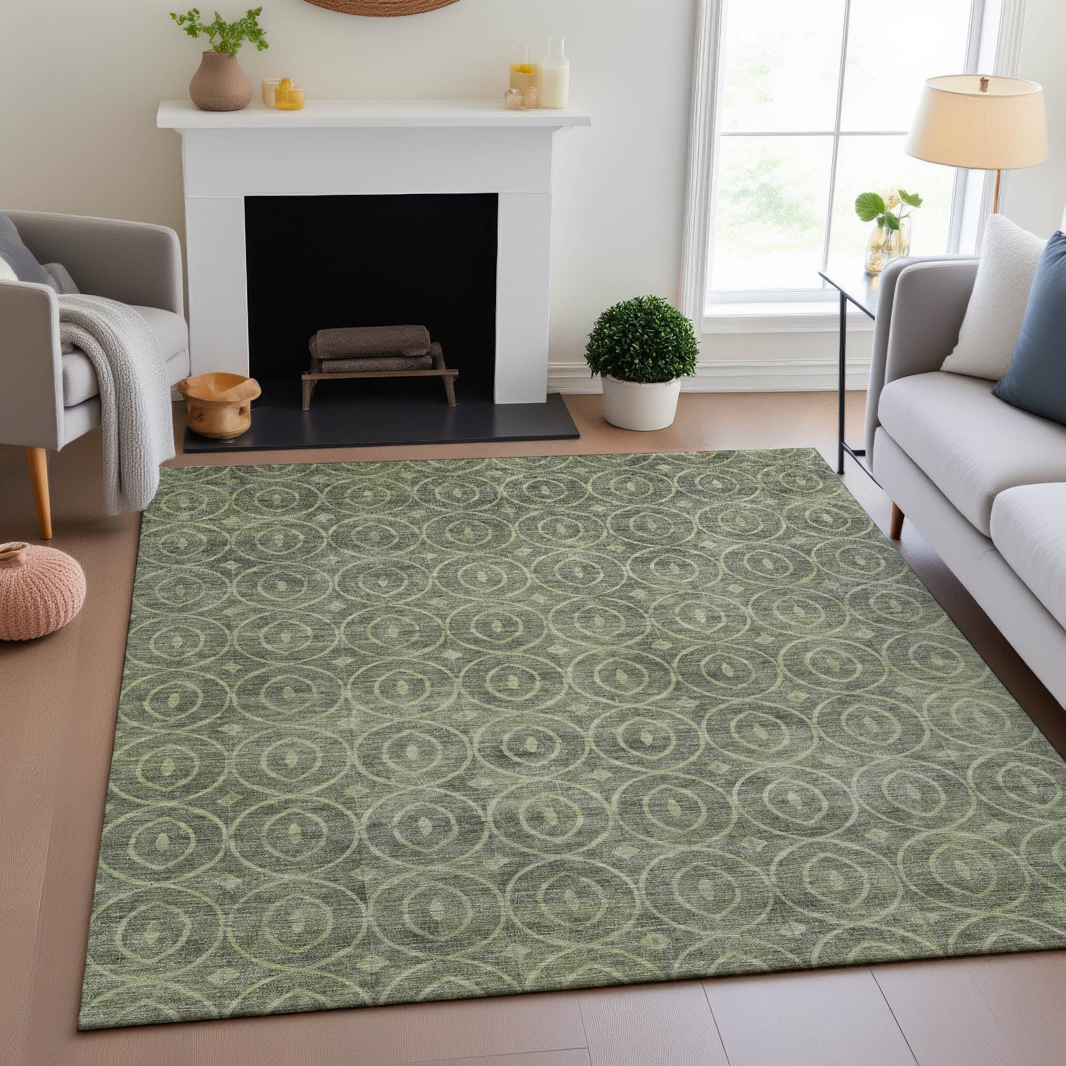Mostar Machine Washable Transitional Aloe Green Rug 2'6" x 3'10" #shape_Rectangle