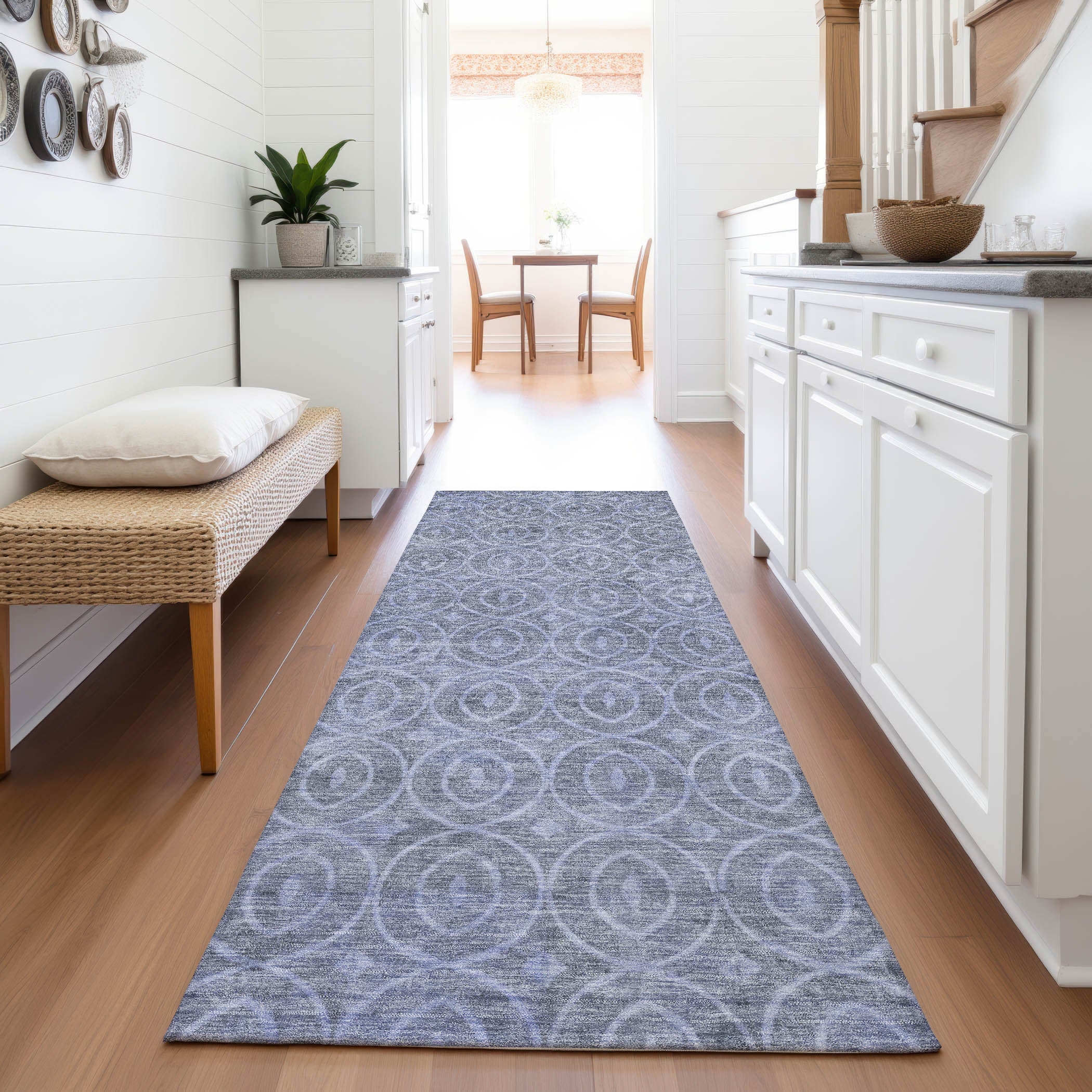 Mostar Machine Washable Transitional Denim Blue Rug 2'3" x 7'6" #shape_Runner