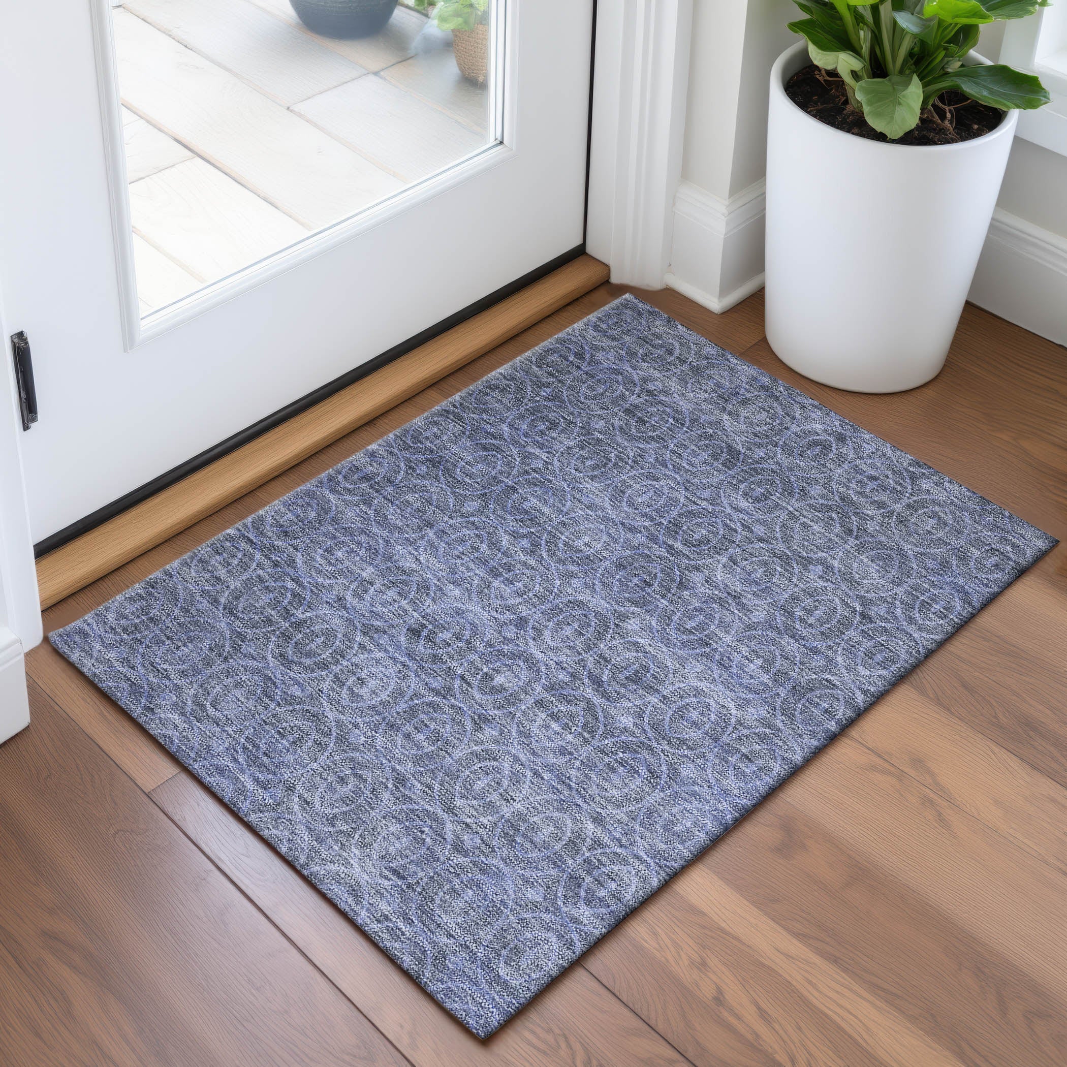 Mostar Machine Washable Transitional Denim Blue Rug 1'8" x 2'6" #shape_Rectangle