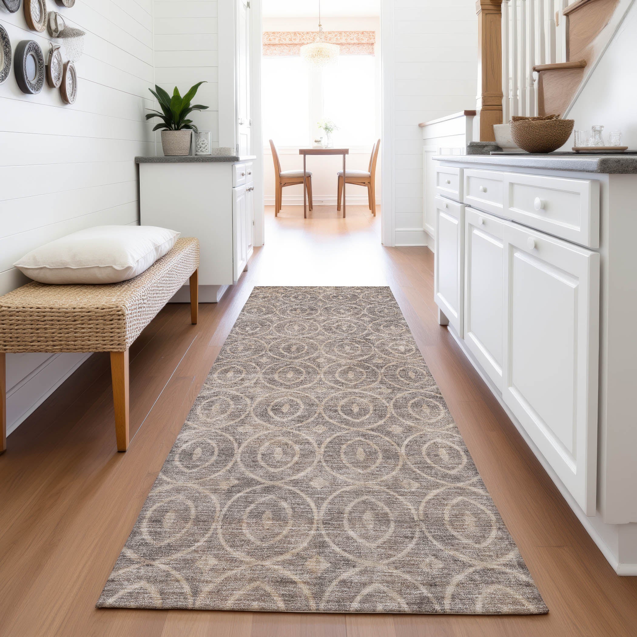 Mostar Machine Washable Transitional Mocha Brown Rug 2'3" x 7'6" #shape_Runner
