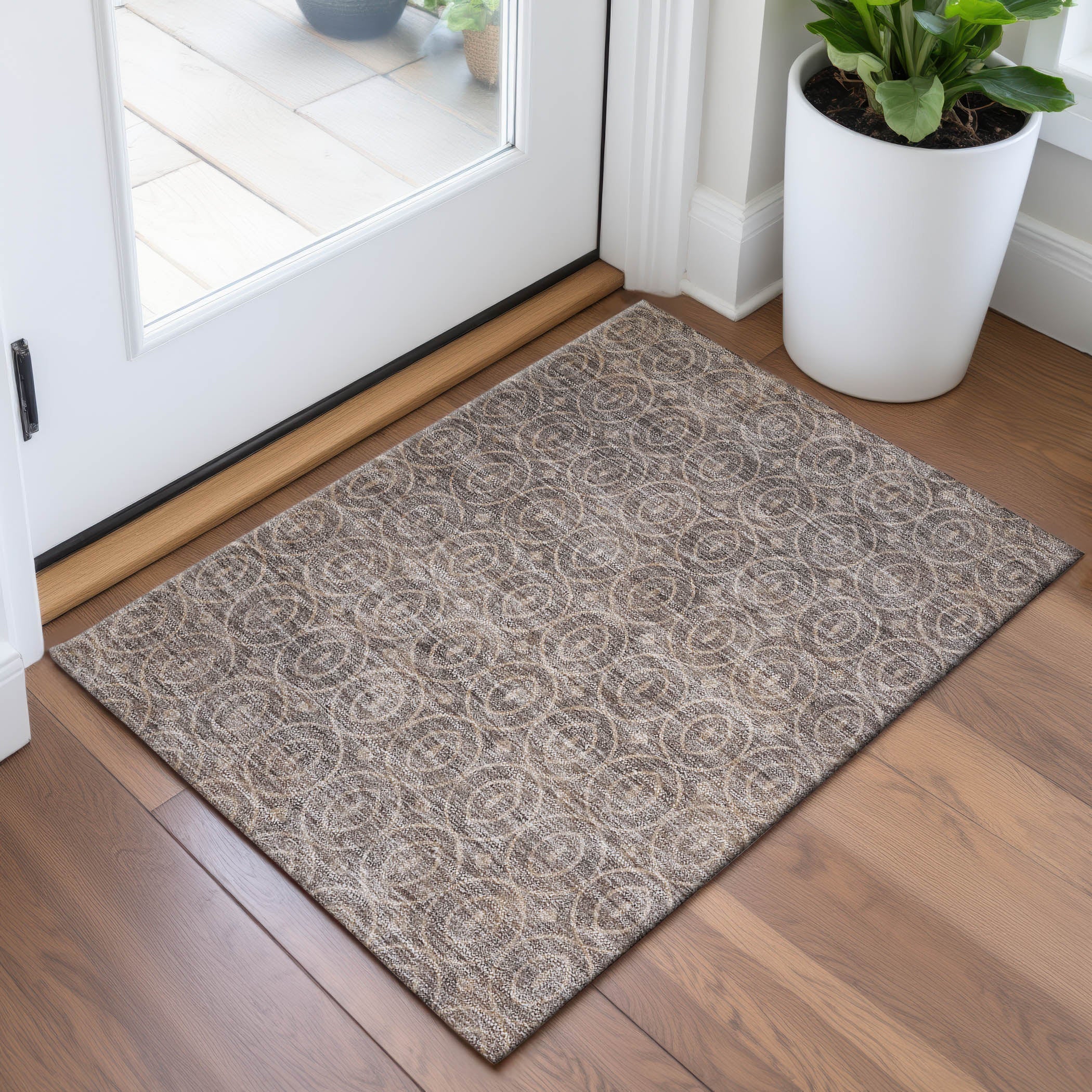Mostar Machine Washable Transitional Mocha Brown Rug 1'8" x 2'6" #shape_Rectangle