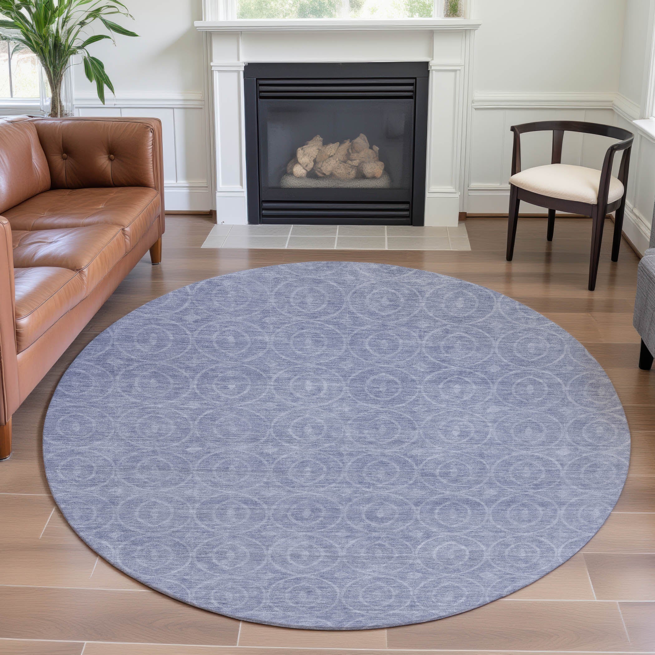 Mostar Machine Washable Transitional Sky Blue Rug 8' x 8' #shape_Round