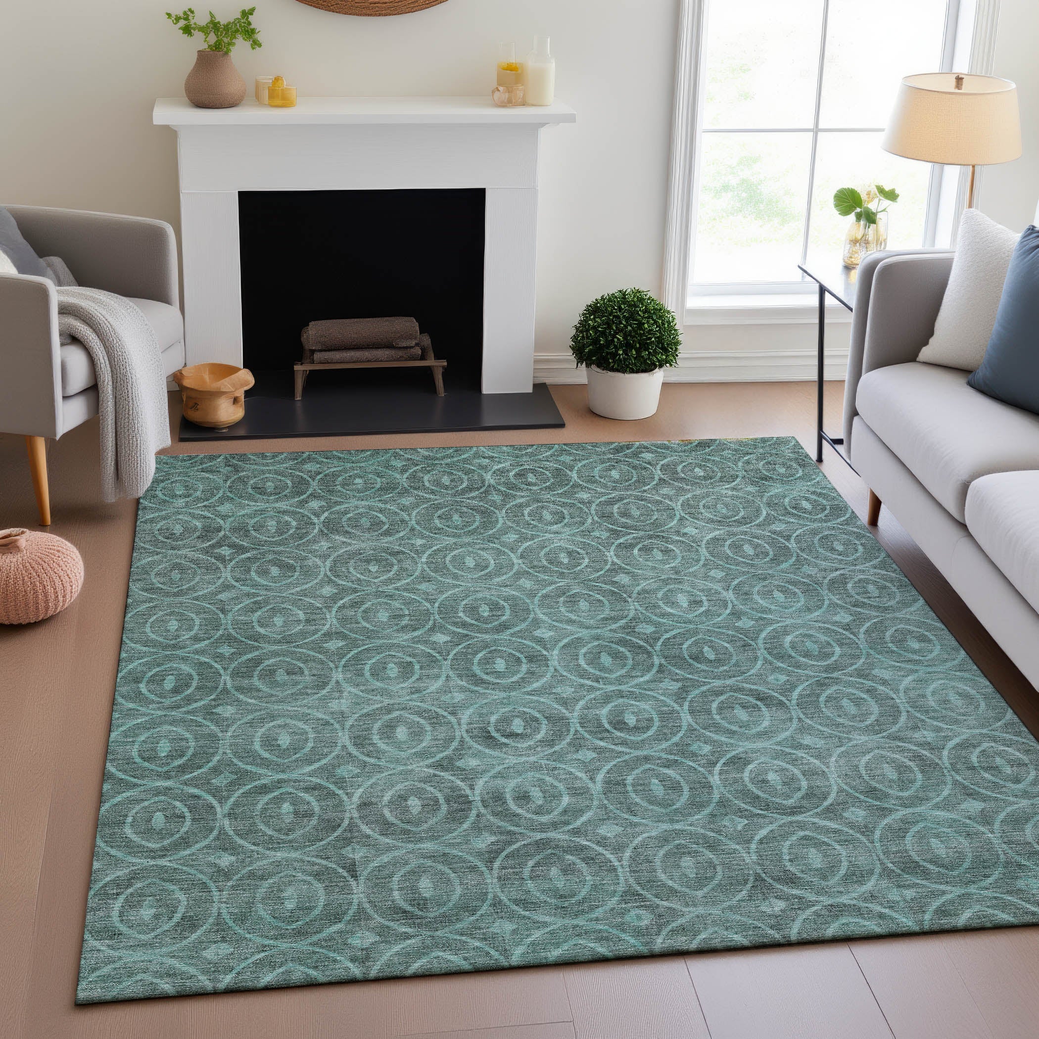 Mostar Machine Washable Transitional Teal Rug 2'6" x 3'10" #shape_Rectangle