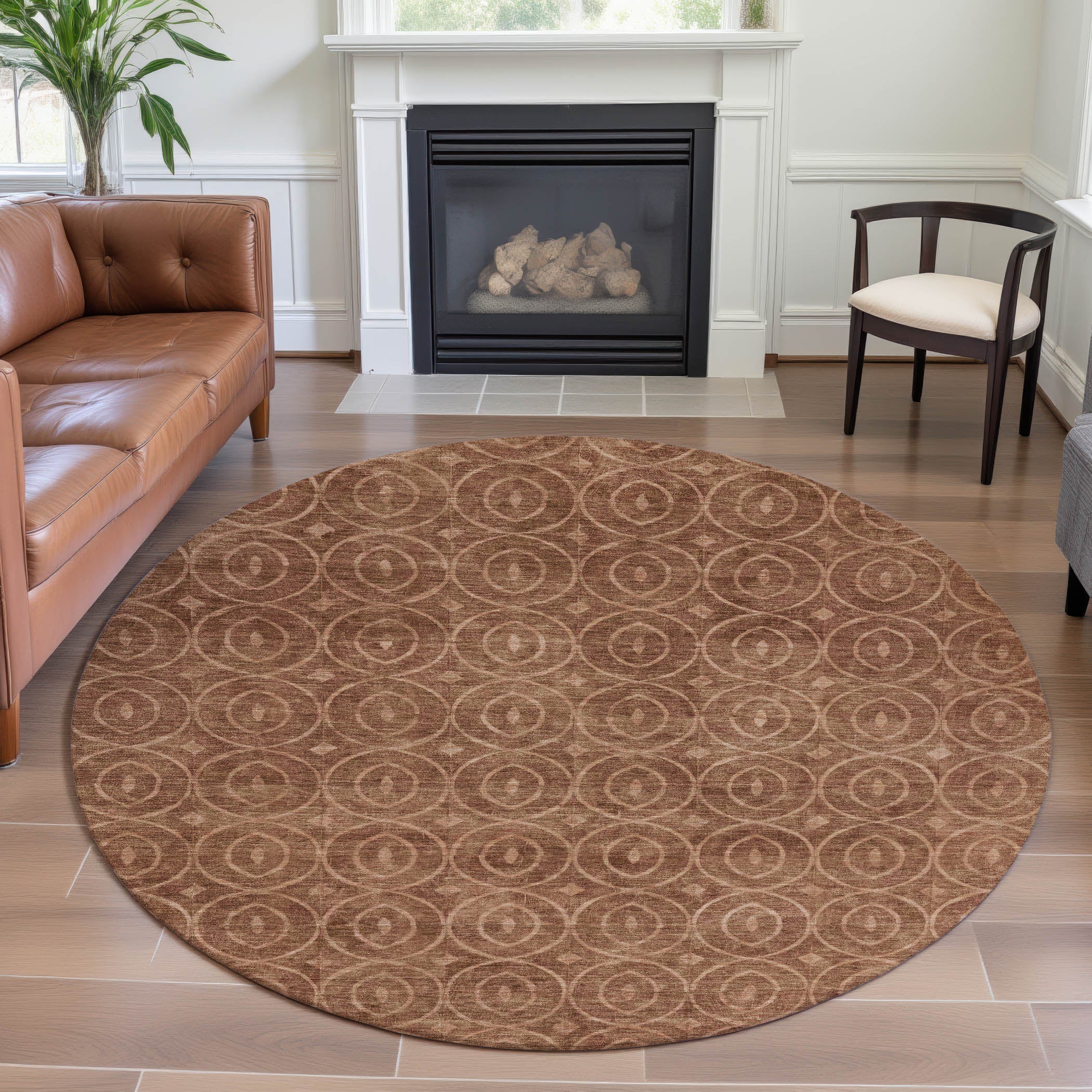 Mostar Machine Washable Transitional Terracotta Orange Rug 8' x 8' #shape_Round