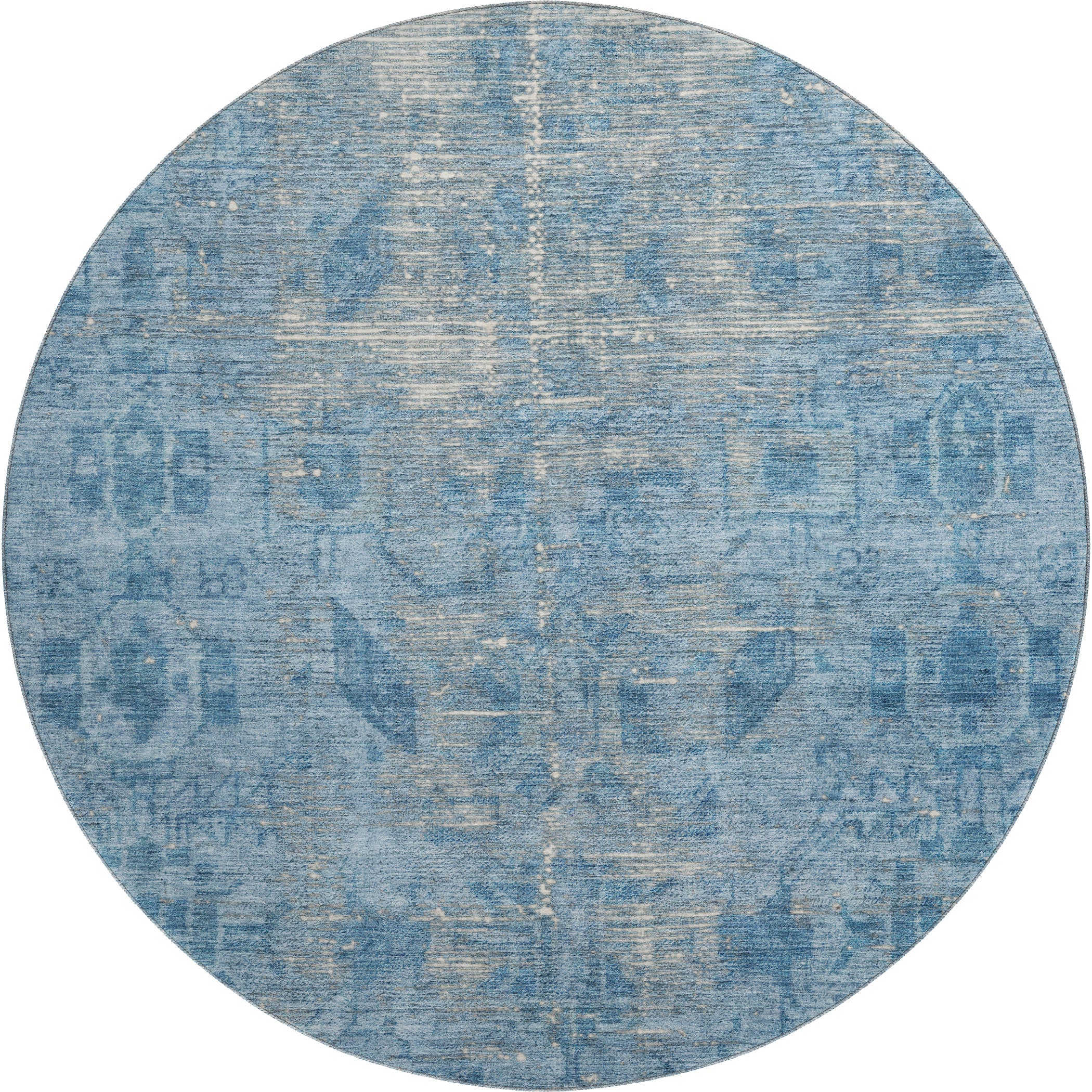 Salzburg Machine Washable Traditional Blue Rug 8' x 8' #shape_Round