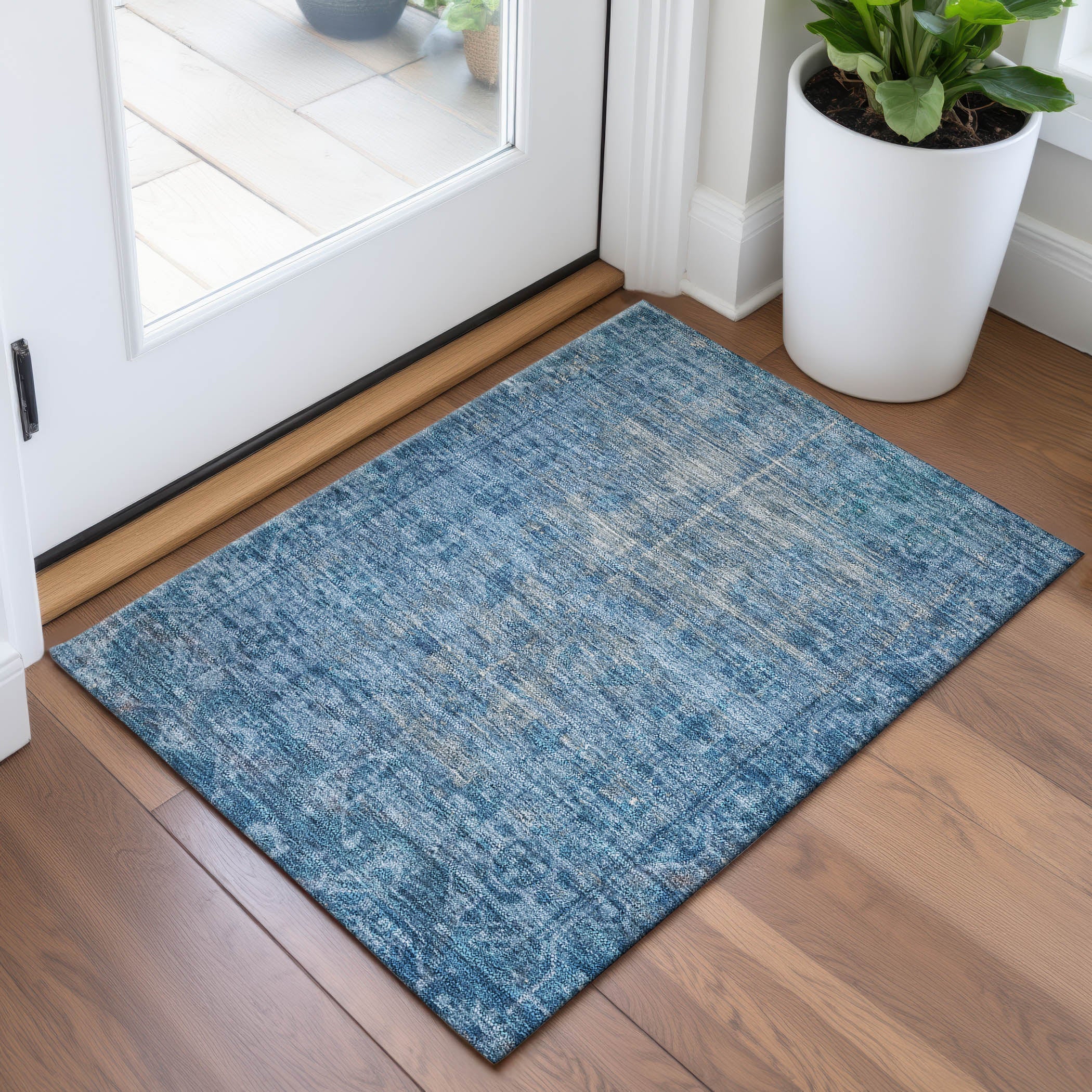 Salzburg Machine Washable Traditional Blue Rug 1'8" x 2'6" #shape_Rectangle