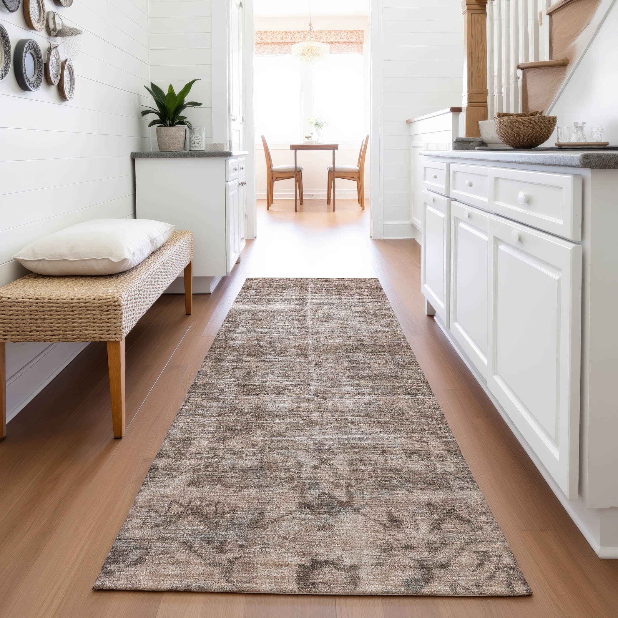 Salzburg Machine Washable Traditional Brown Rug 2'3" x 7'6" #shape_Runner