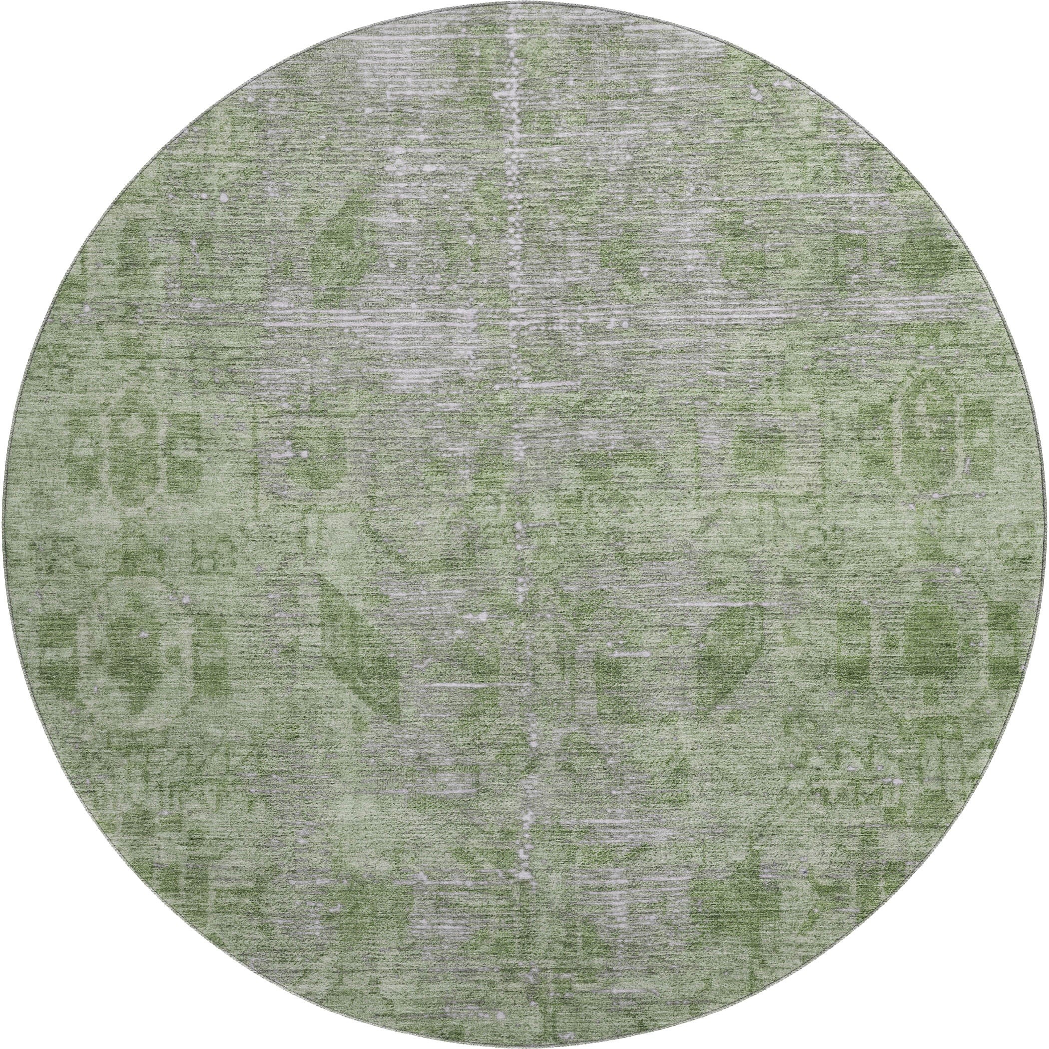 Salzburg Machine Washable Traditional Fern Green Rug 8' x 8' #shape_Round