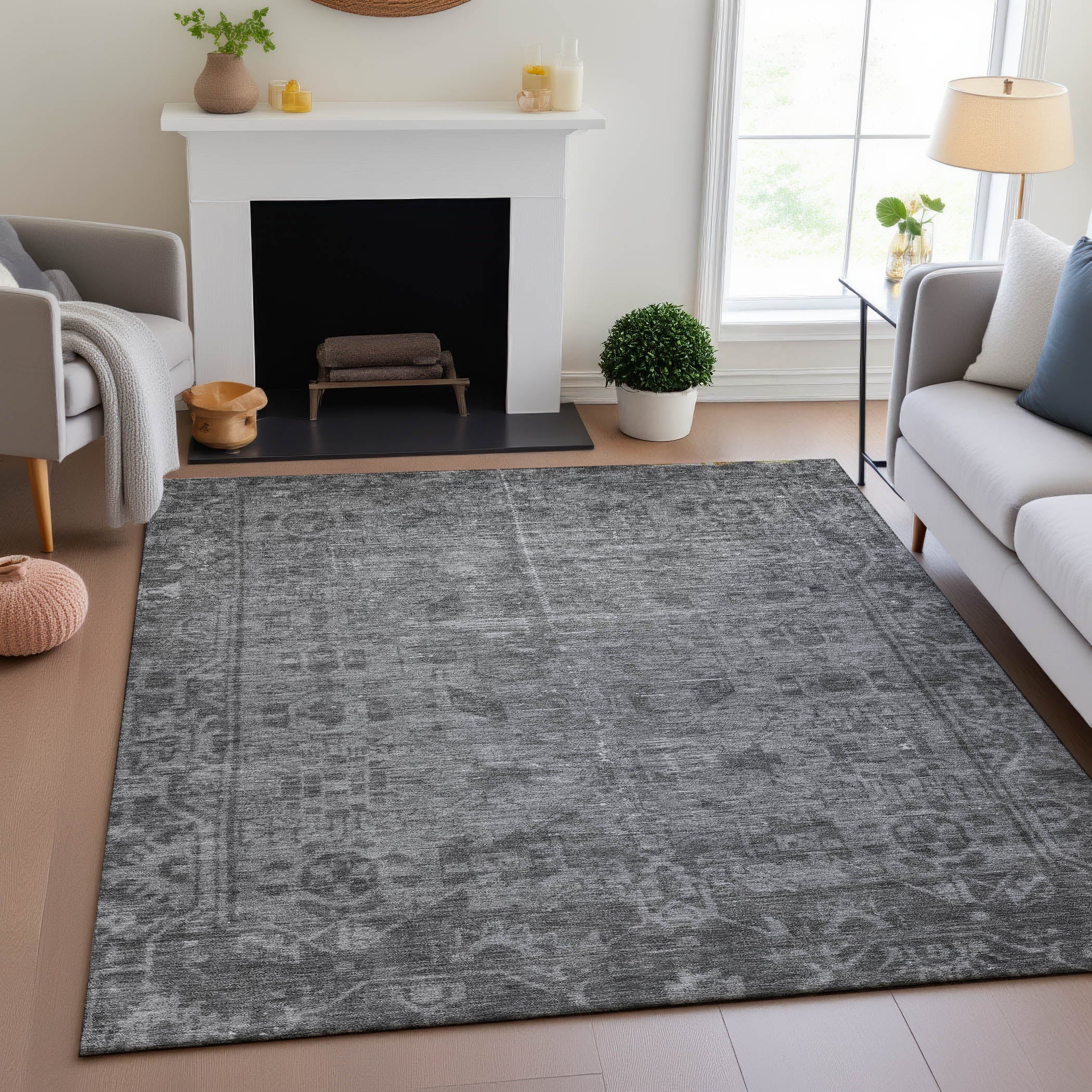 Salzburg Machine Washable Traditional Gray Rug 2'6" x 3'10" #shape_Rectangle