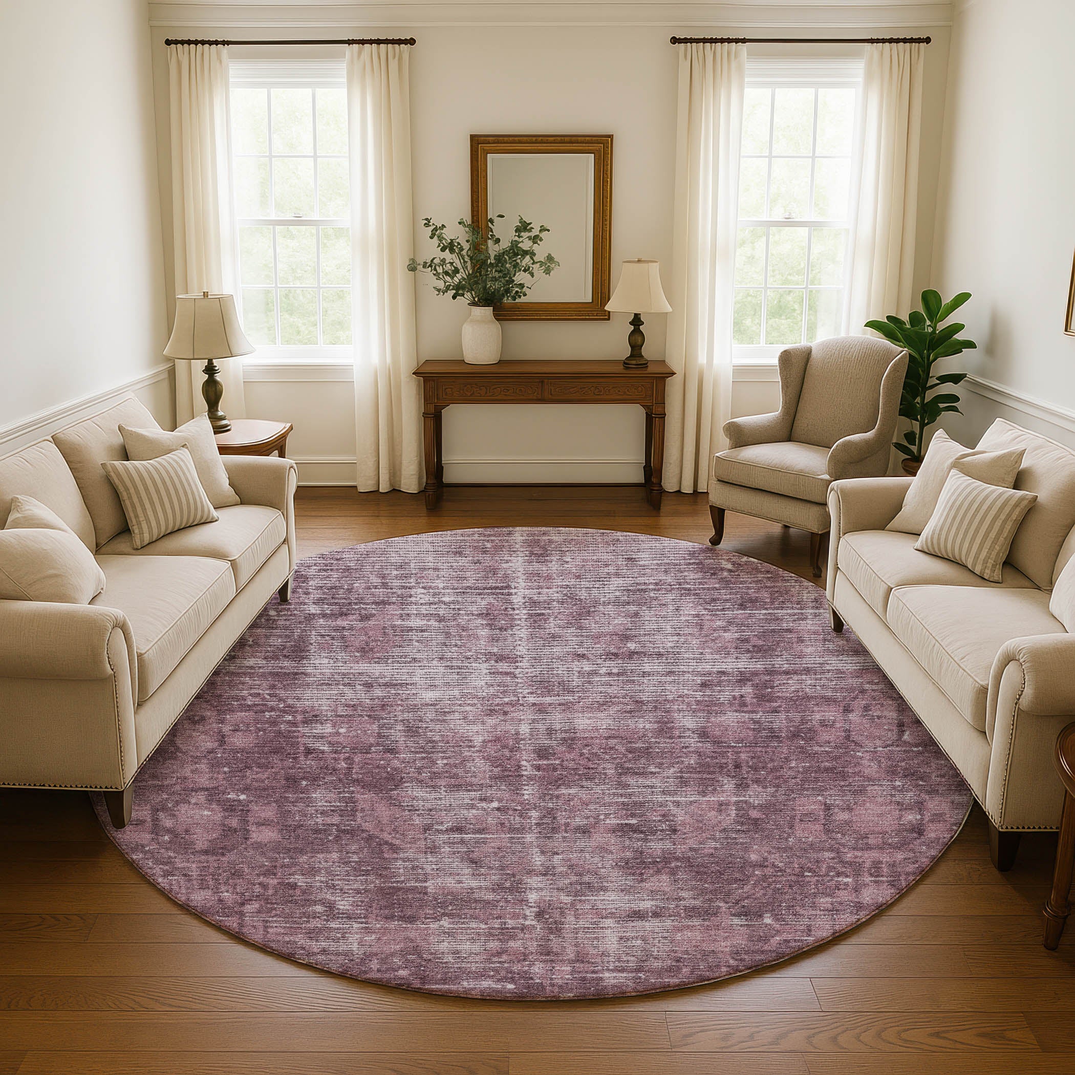 Salzburg Machine Washable Traditional Merlot Red Rug 8' x 8' #shape_Round