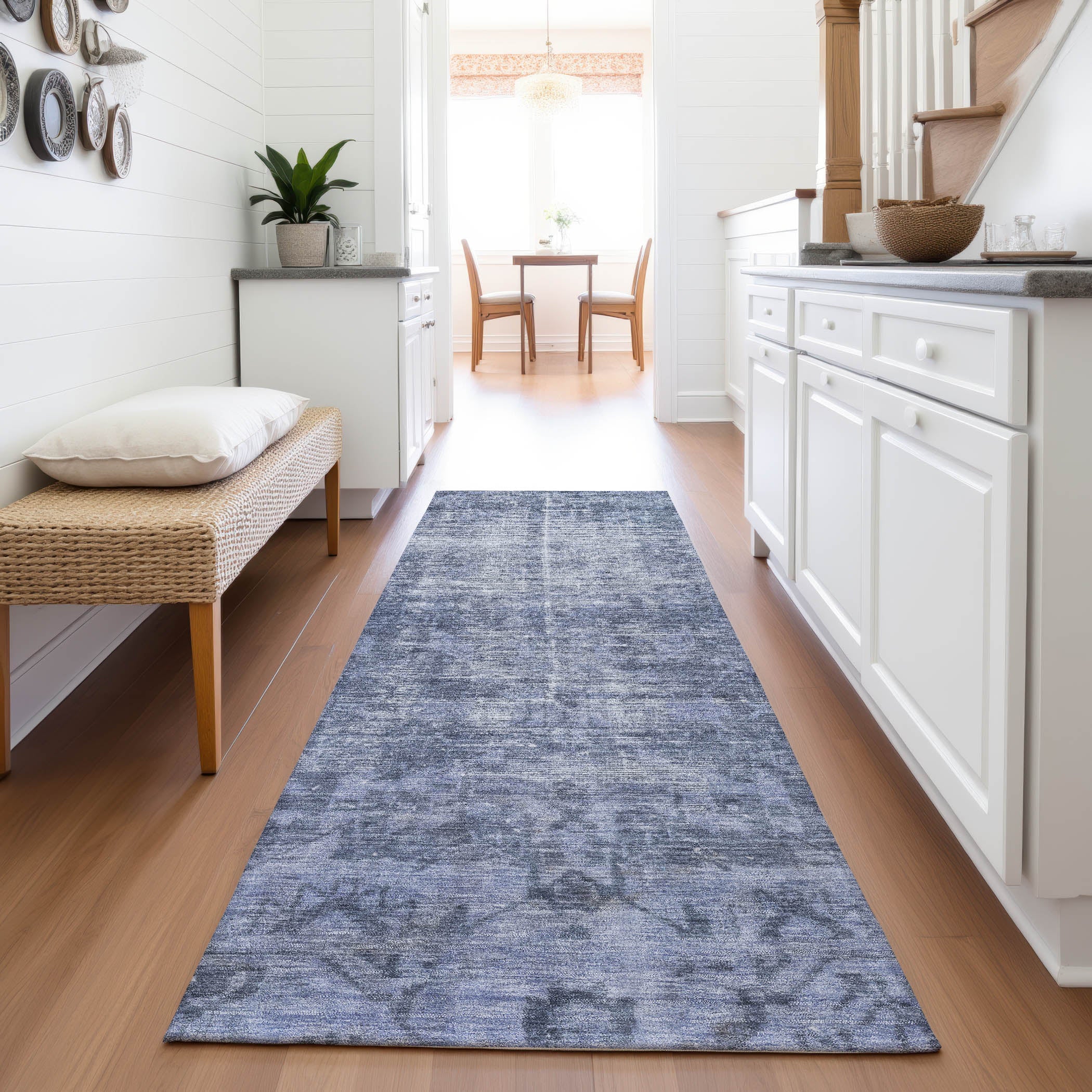 Salzburg Machine Washable Traditional Navy Blue Rug 2'3" x 7'6" #shape_Runner