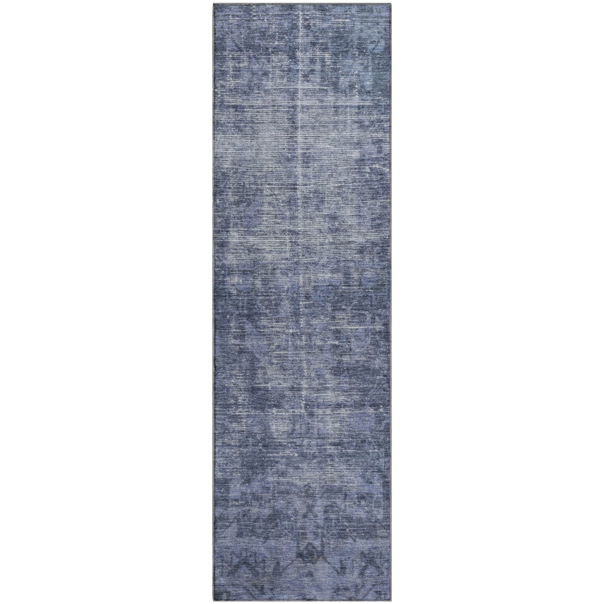 Salzburg Machine Washable Traditional Navy Blue Rug 2'3" x 7'6" #shape_Runner