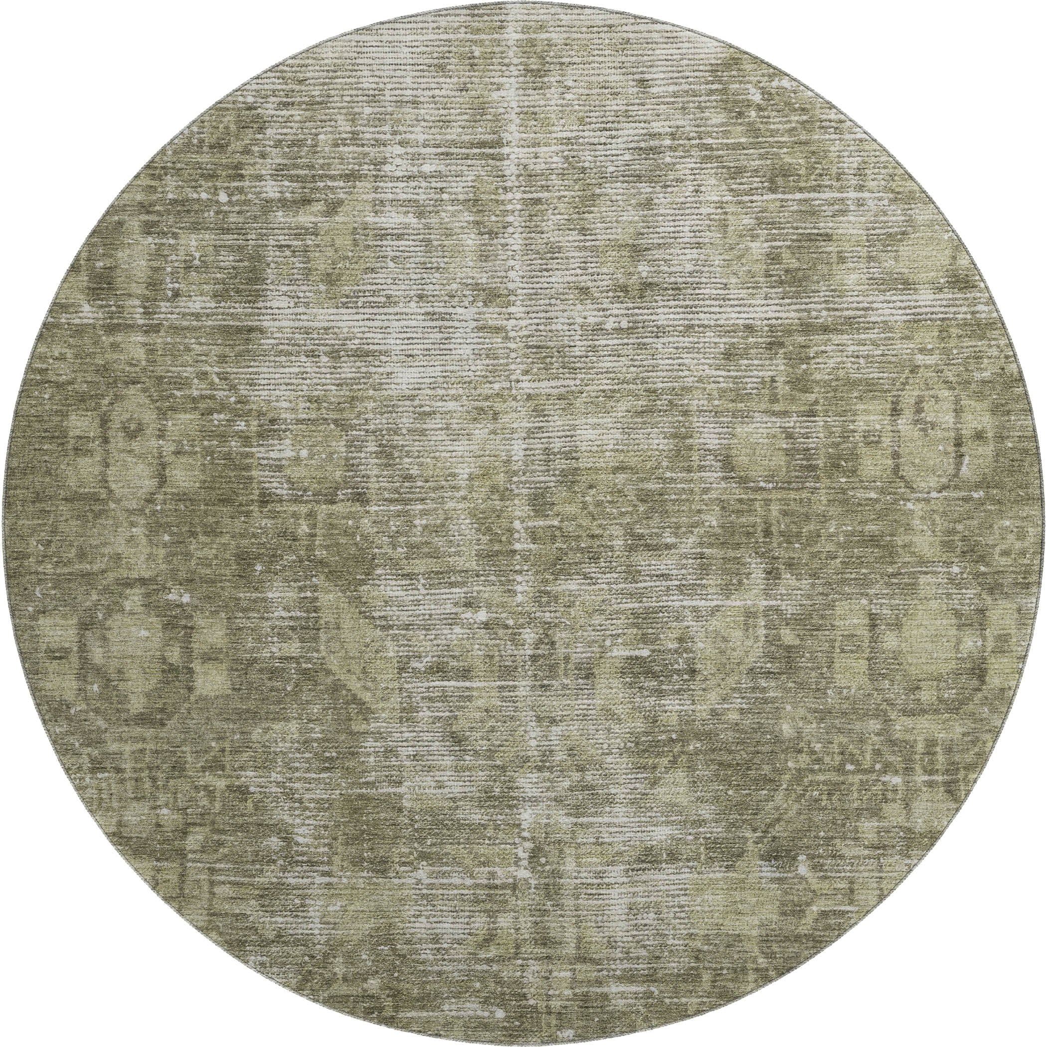 Salzburg Machine Washable Traditional Olive Green Rug 8' x 8' #shape_Round