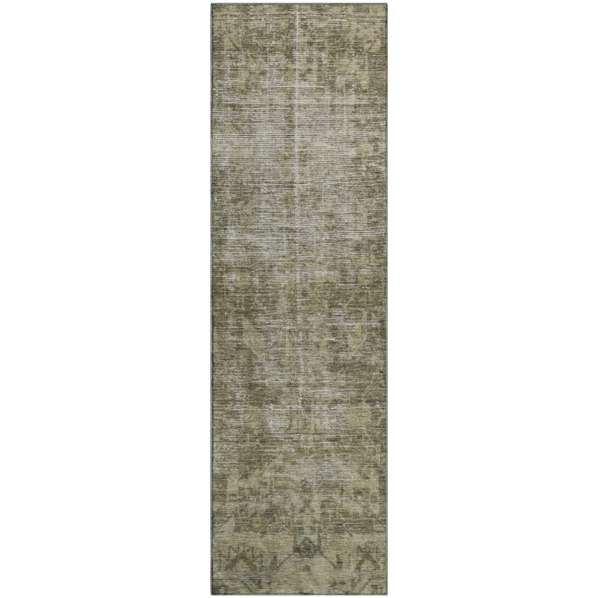 Salzburg Machine Washable Traditional Olive Green Rug 2'3" x 7'6" #shape_Runner