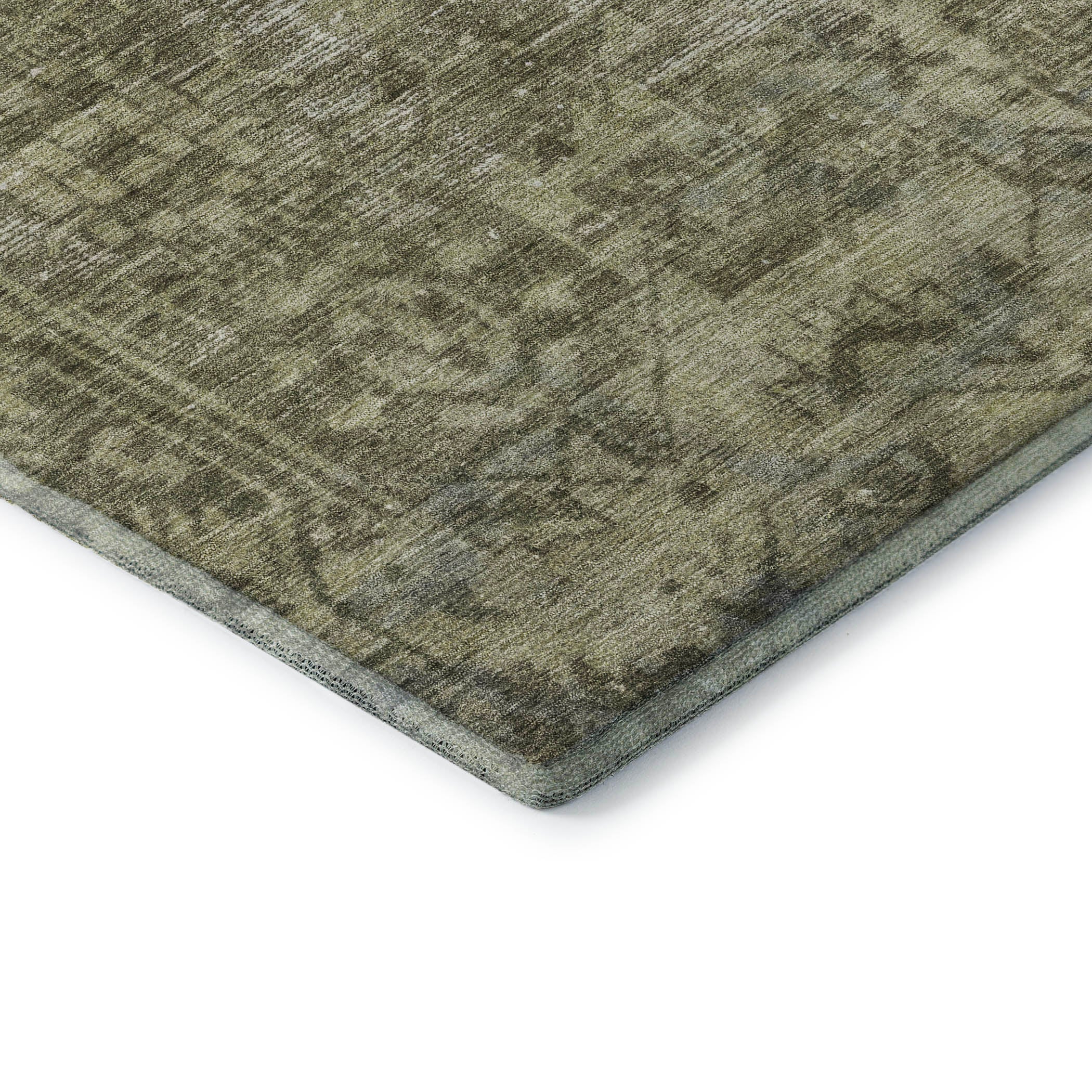 Salzburg Machine Washable Traditional Olive Green Rug 1'8" x 2'6" #shape_Rectangle