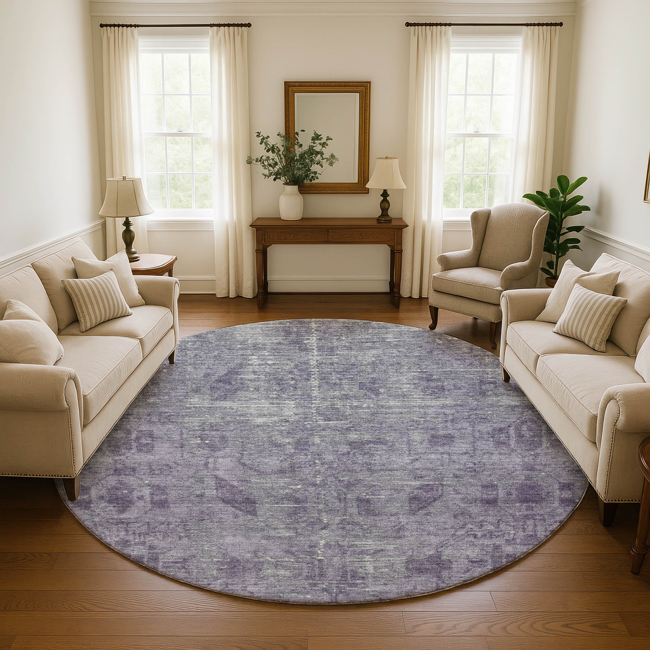 Salzburg Machine Washable Traditional Purple Rug 8' x 8' #shape_Round