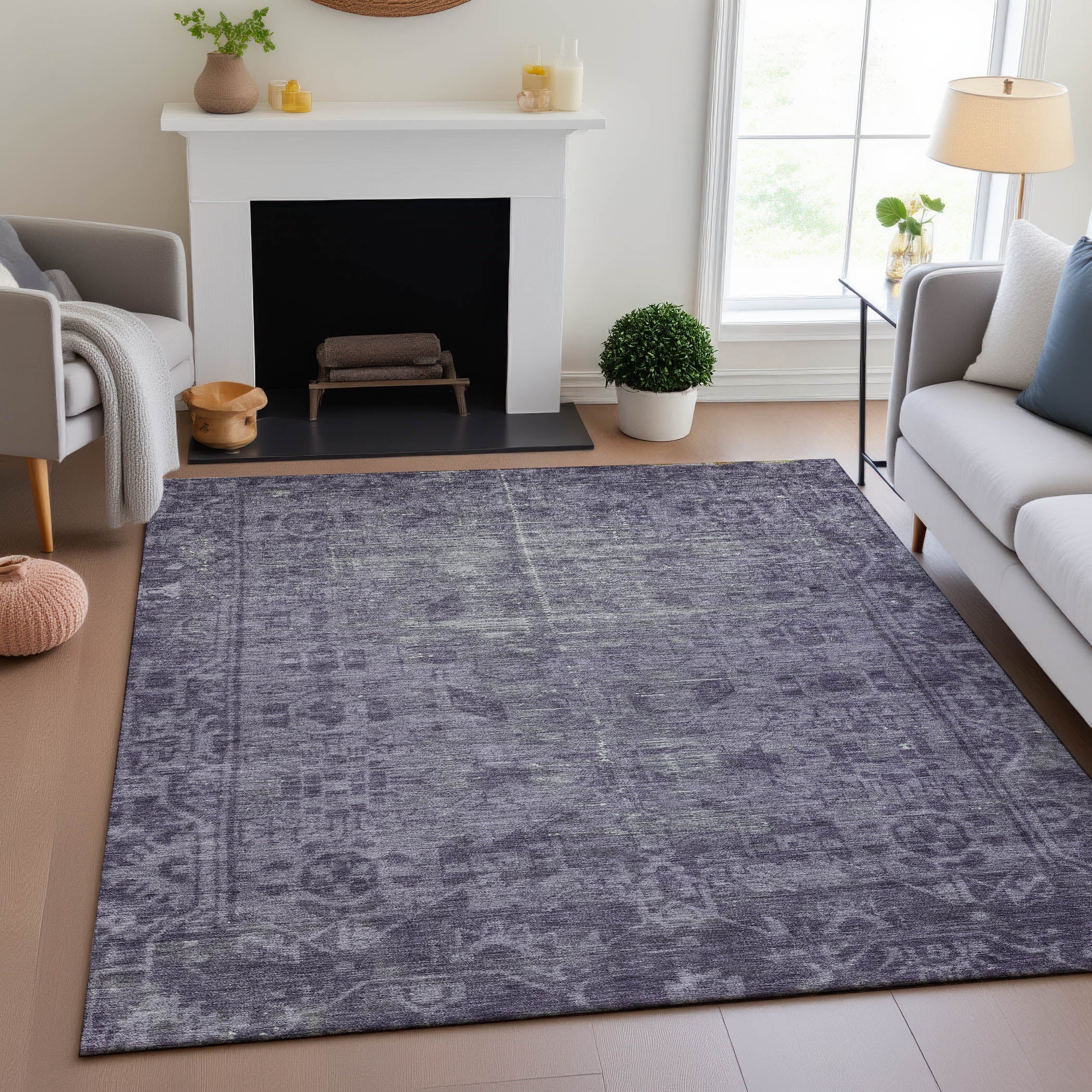 Salzburg Machine Washable Traditional Purple Rug 2'6" x 3'10" #shape_Rectangle
