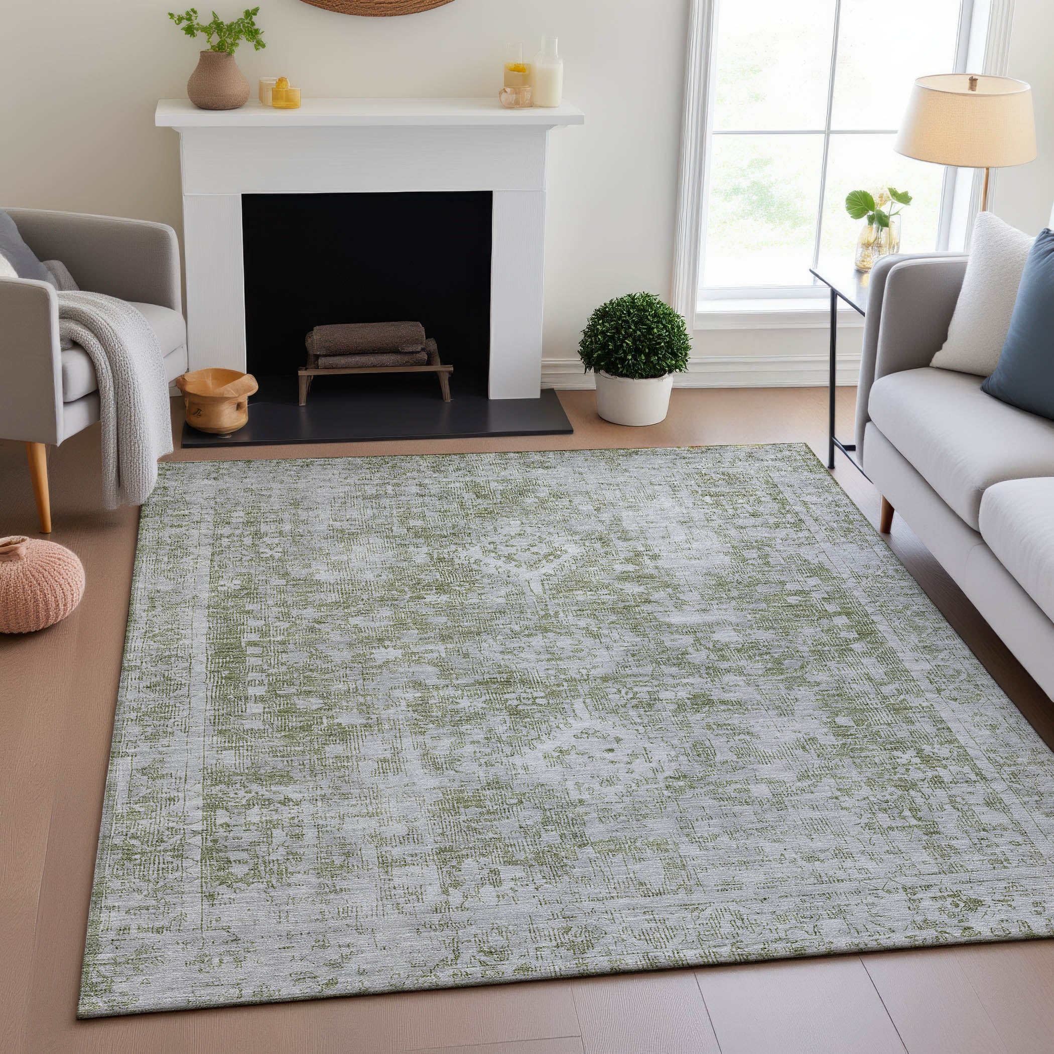 Salzburg Machine Washable Traditional Aloe Green Rug 2'6" x 3'10" #shape_Rectangle