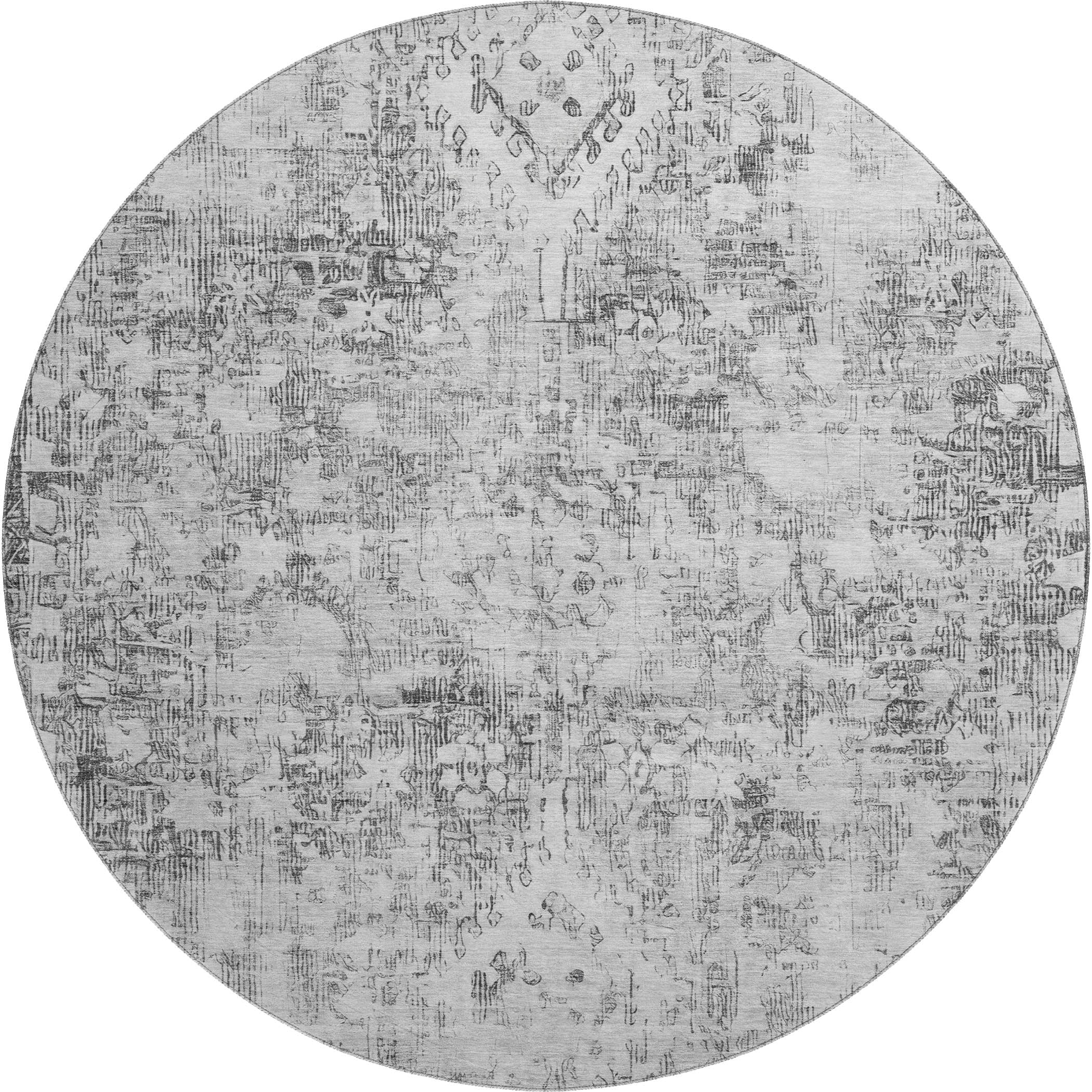 Salzburg Machine Washable Traditional Charcoal Gray Rug 8' x 8' #shape_Round