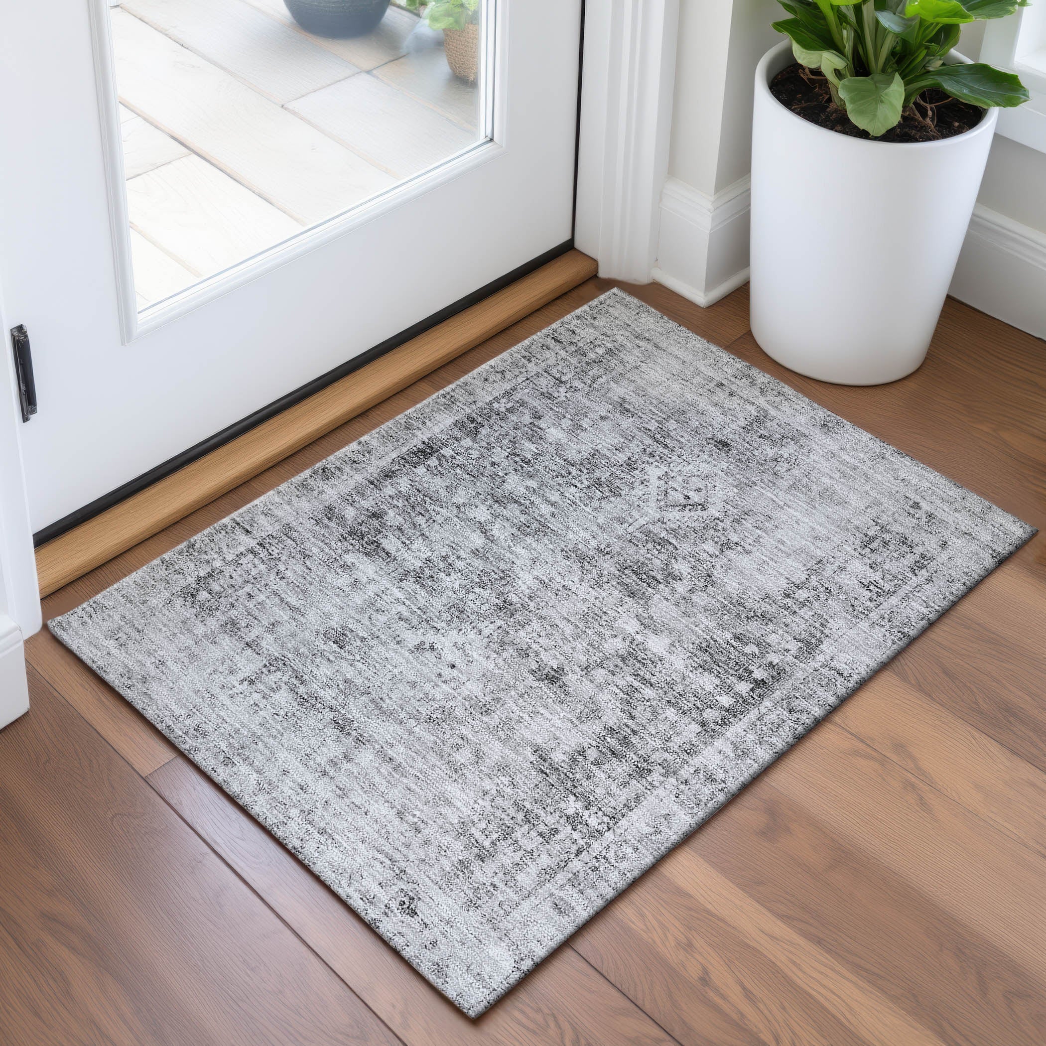 Salzburg Machine Washable Traditional Charcoal Gray Rug 1'8" x 2'6" #shape_Rectangle