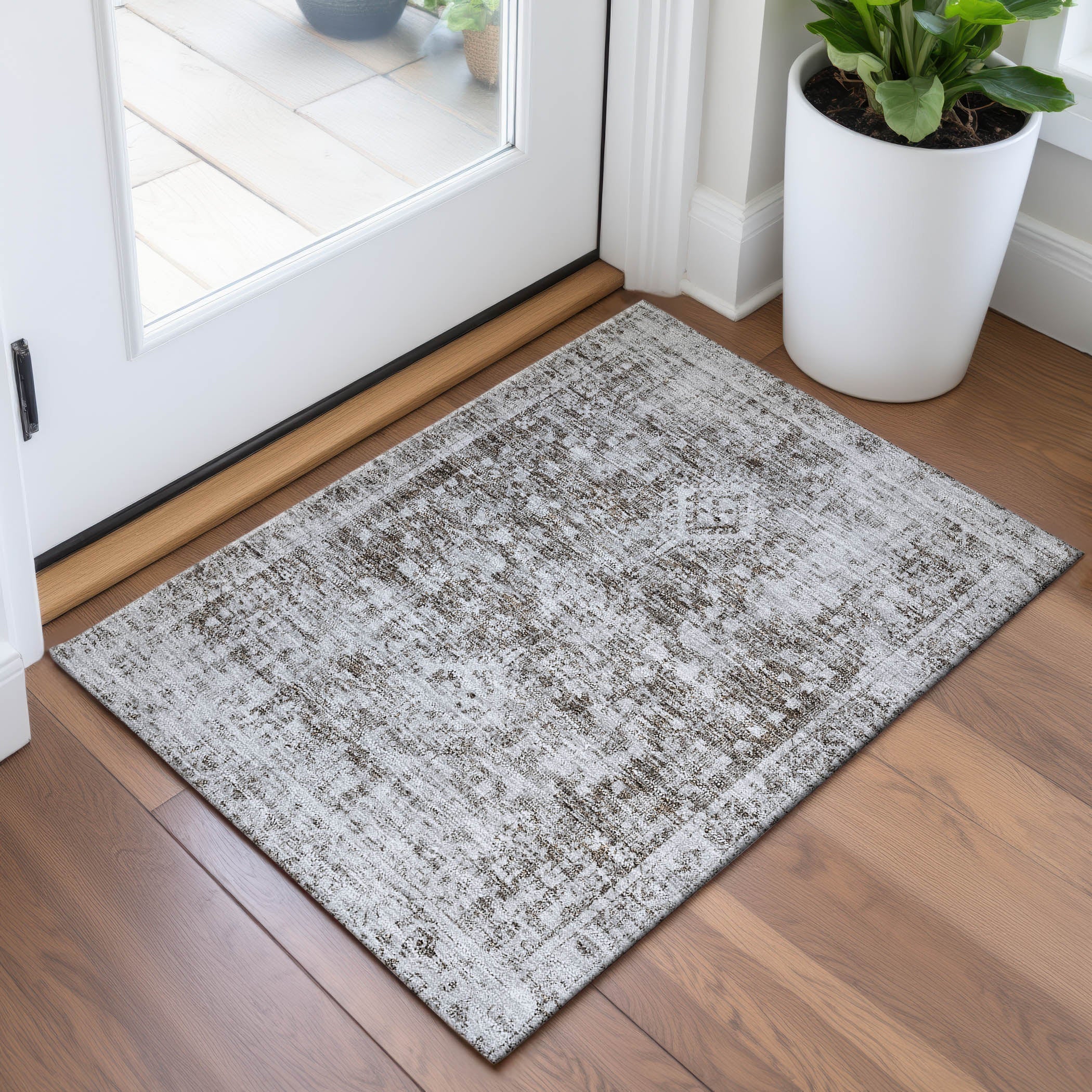 Salzburg Machine Washable Traditional Chocolate Brown Rug 1'8" x 2'6" #shape_Rectangle