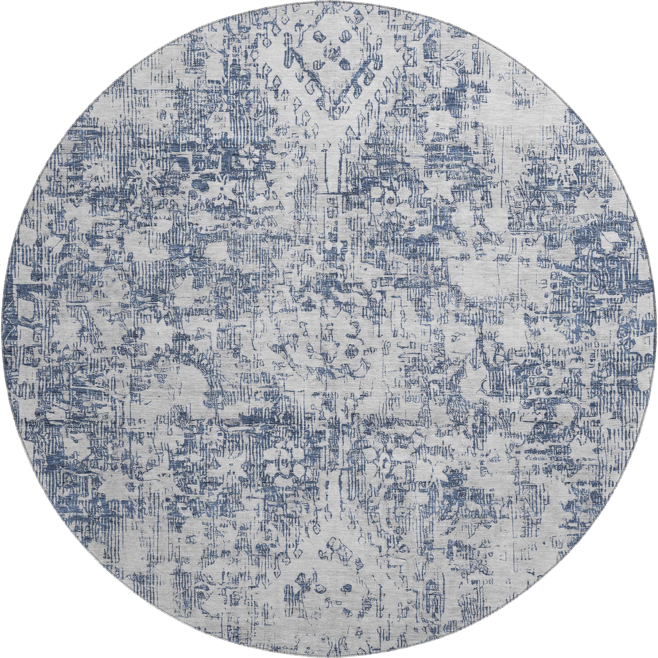 Salzburg Machine Washable Traditional Navy Blue Rug 8' x 8' #shape_Round