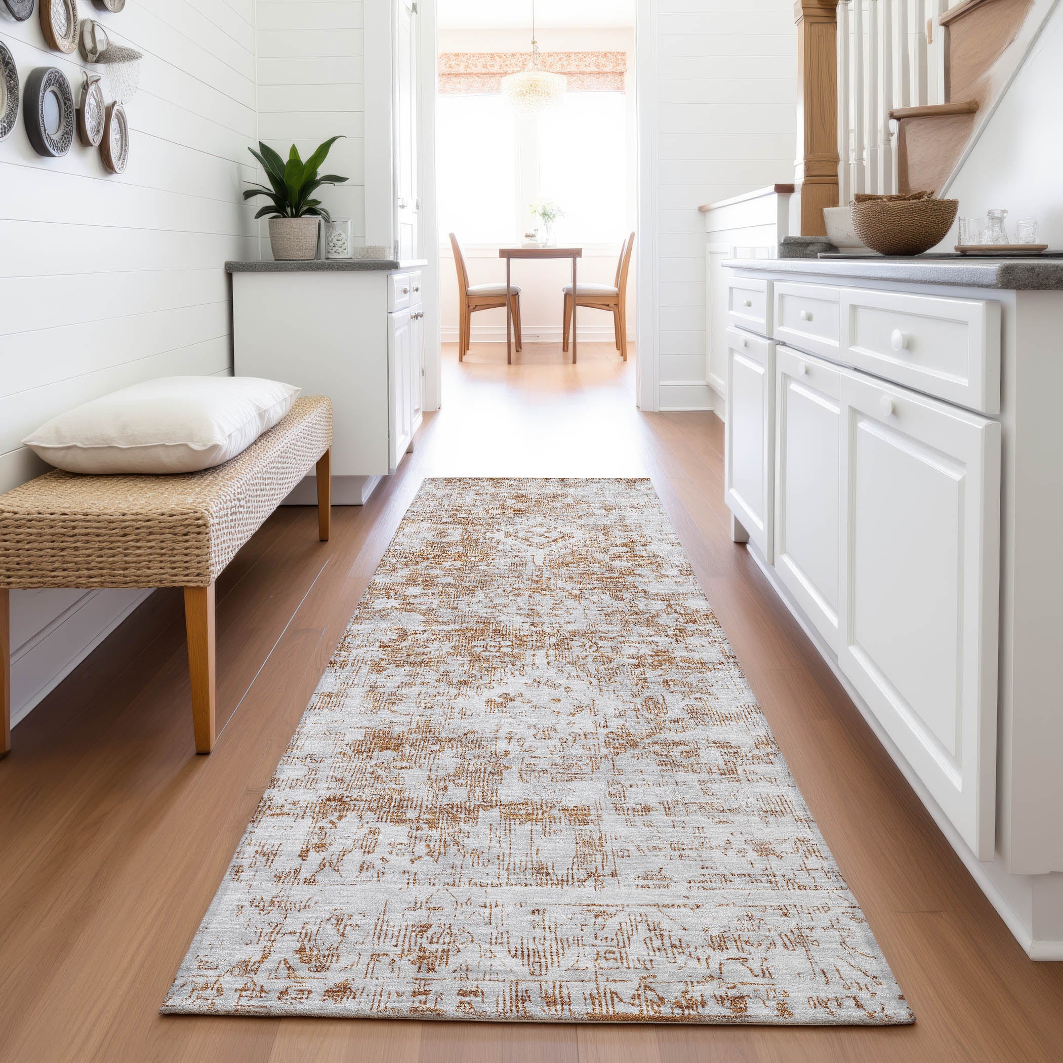 Salzburg Machine Washable Traditional Terracotta Orange Rug 2'3" x 7'6" #shape_Runner