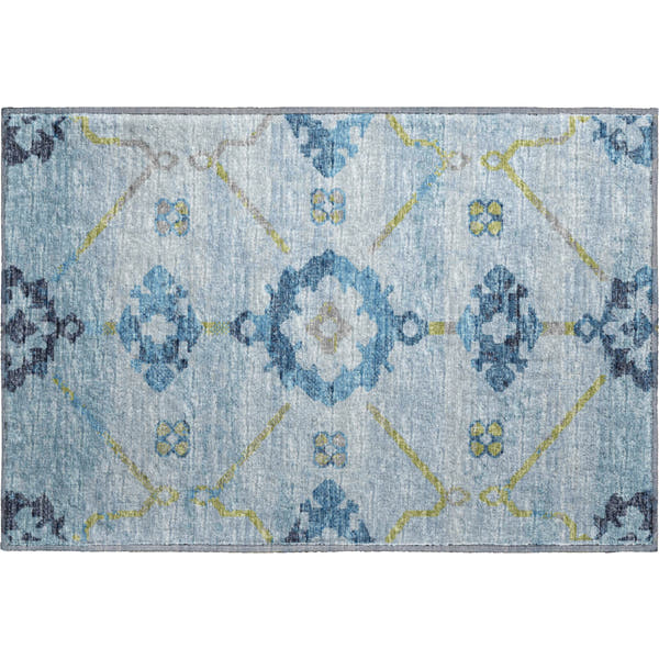 Oaxaca Machine Washable Transitional Blue Rug 1'8" x 2'6"