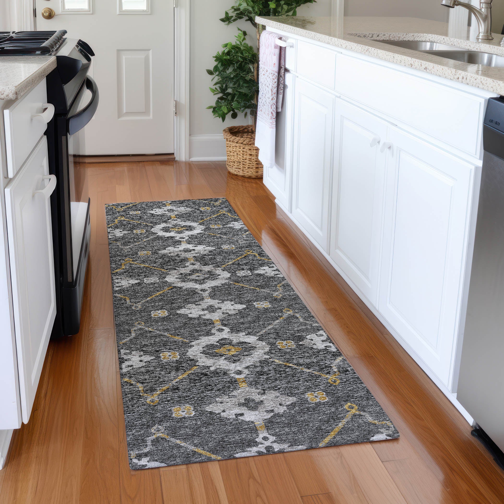 Oaxaca Machine Washable Transitional Gray Rug 2'3" x 7'6" #shape_Runner