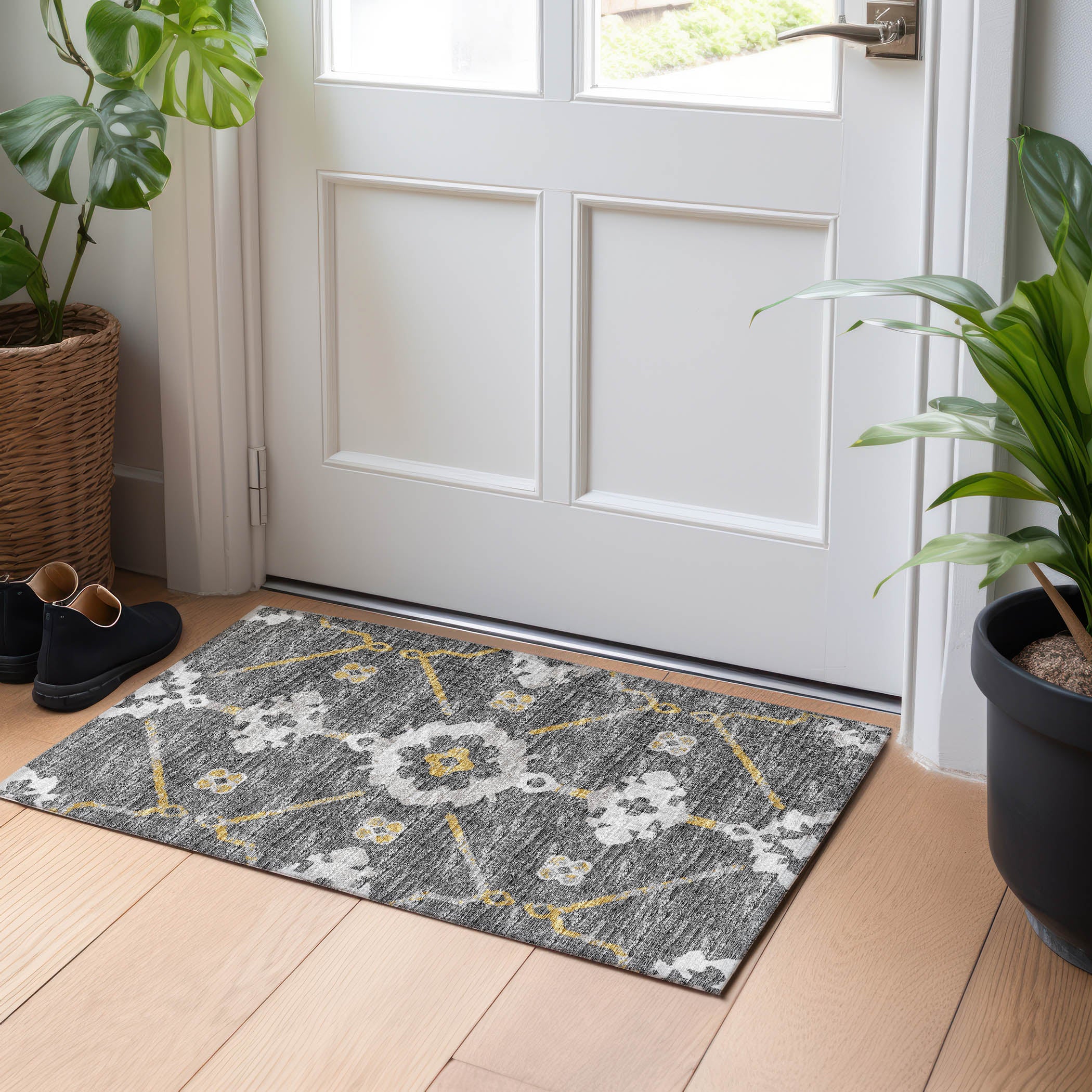 Oaxaca Machine Washable Transitional Gray Rug 1'8" x 2'6" #shape_Rectangle