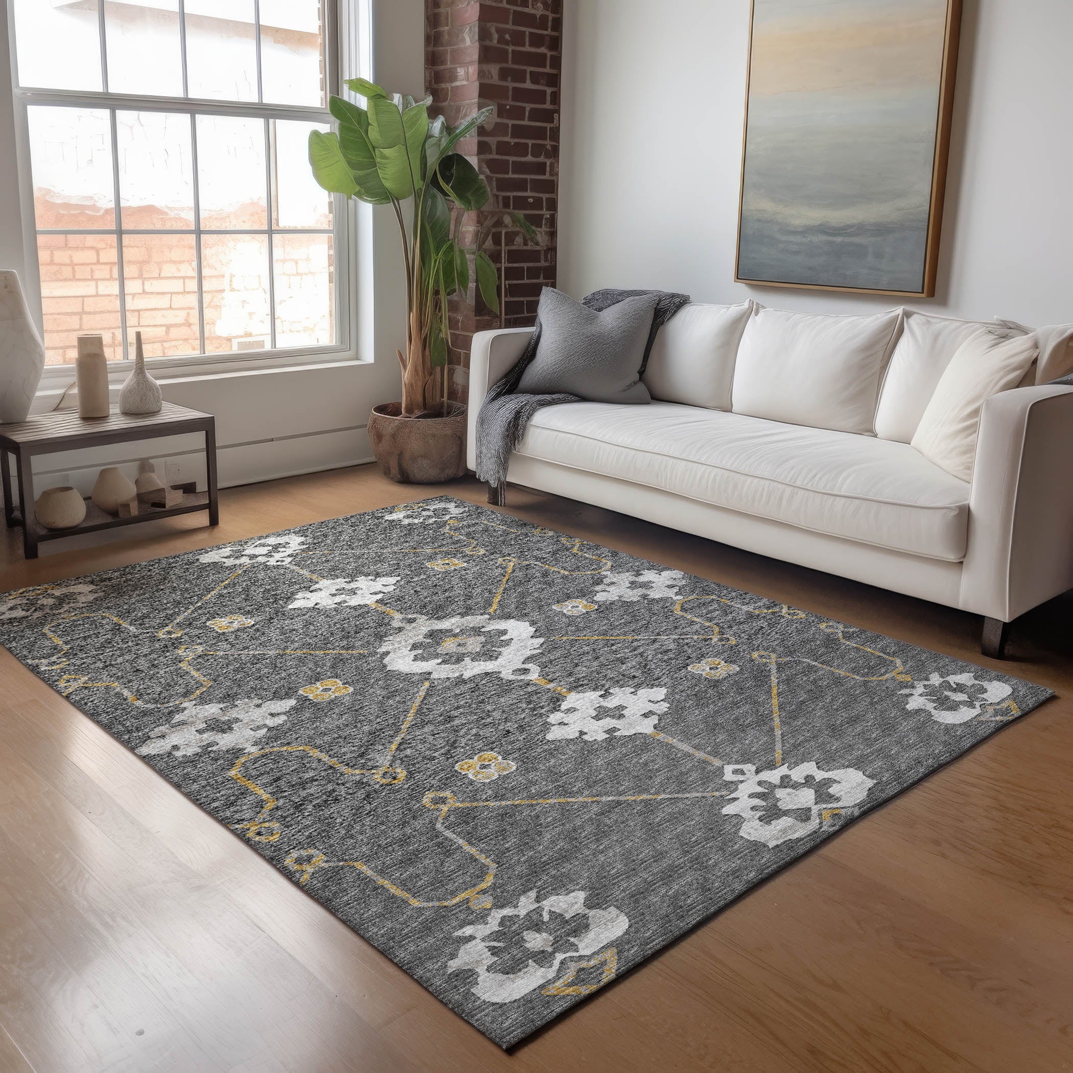 Oaxaca Machine Washable Transitional Gray Rug 2'6" x 3'10" #shape_Rectangle