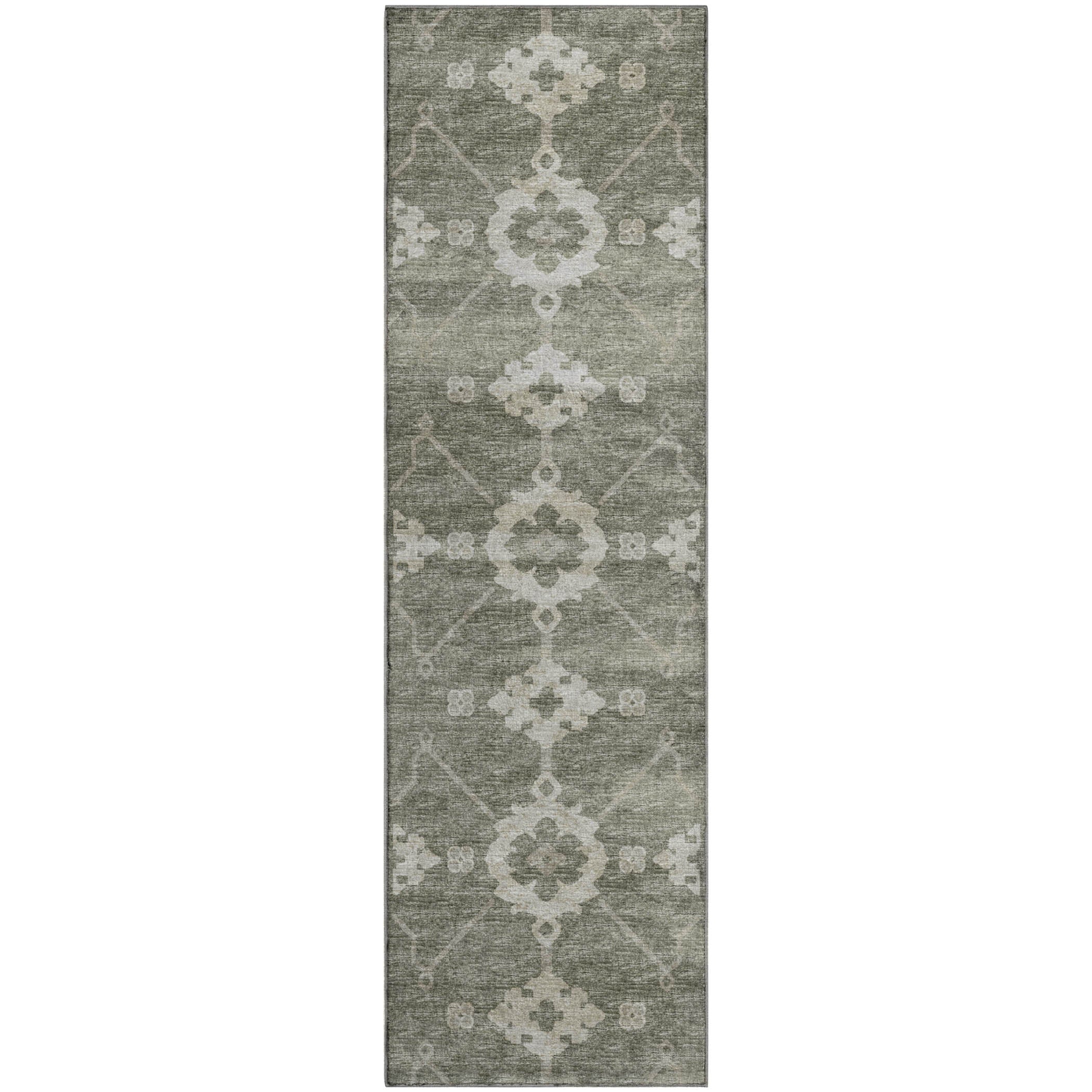 Oaxaca Machine Washable Transitional Olive Green Rug 2'3" x 7'6" #shape_Runner