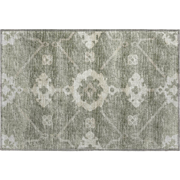 Oaxaca Machine Washable Transitional Olive Green Rug 1'8" x 2'6"