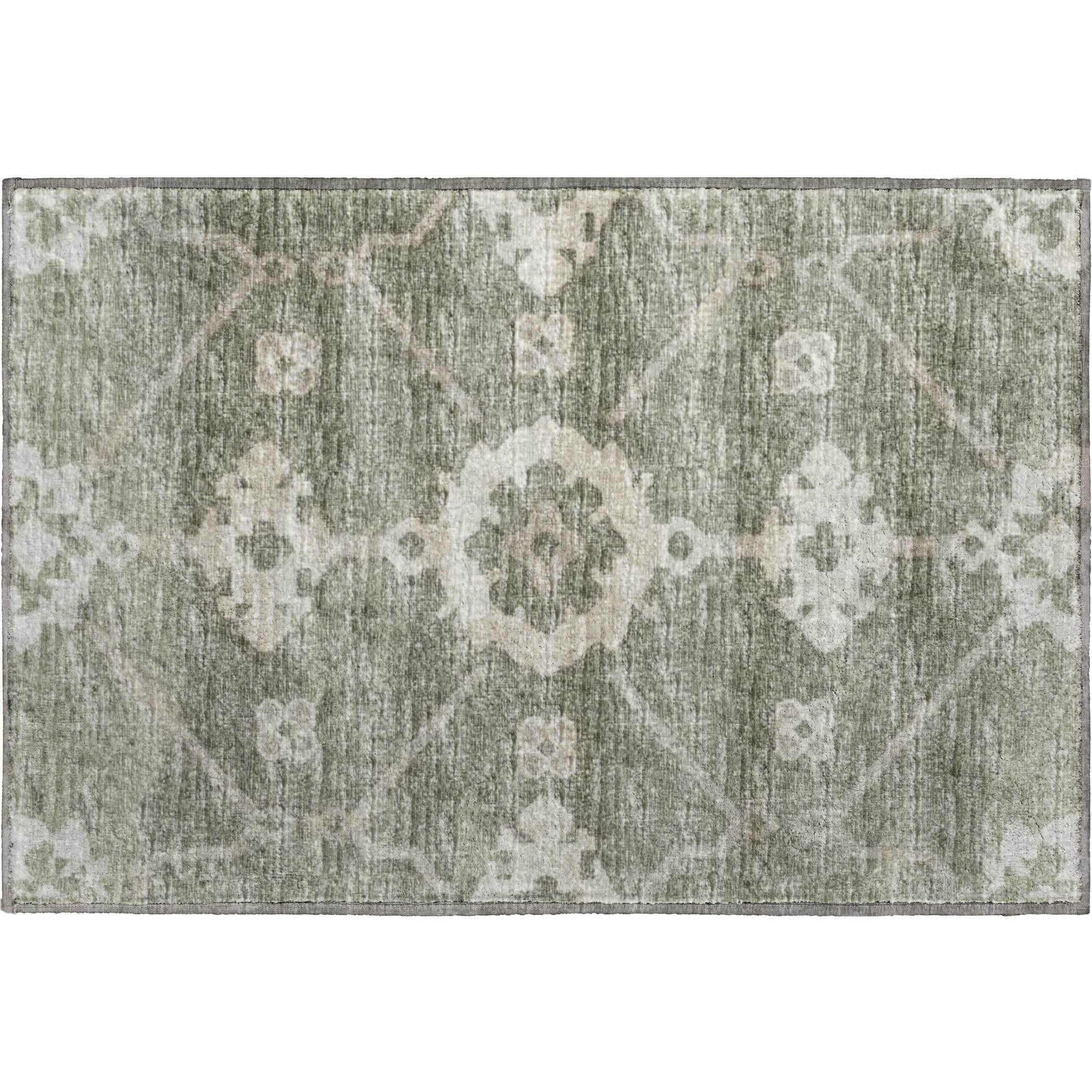 Oaxaca Machine Washable Transitional Olive Green Rug 1'8" x 2'6" #shape_Rectangle