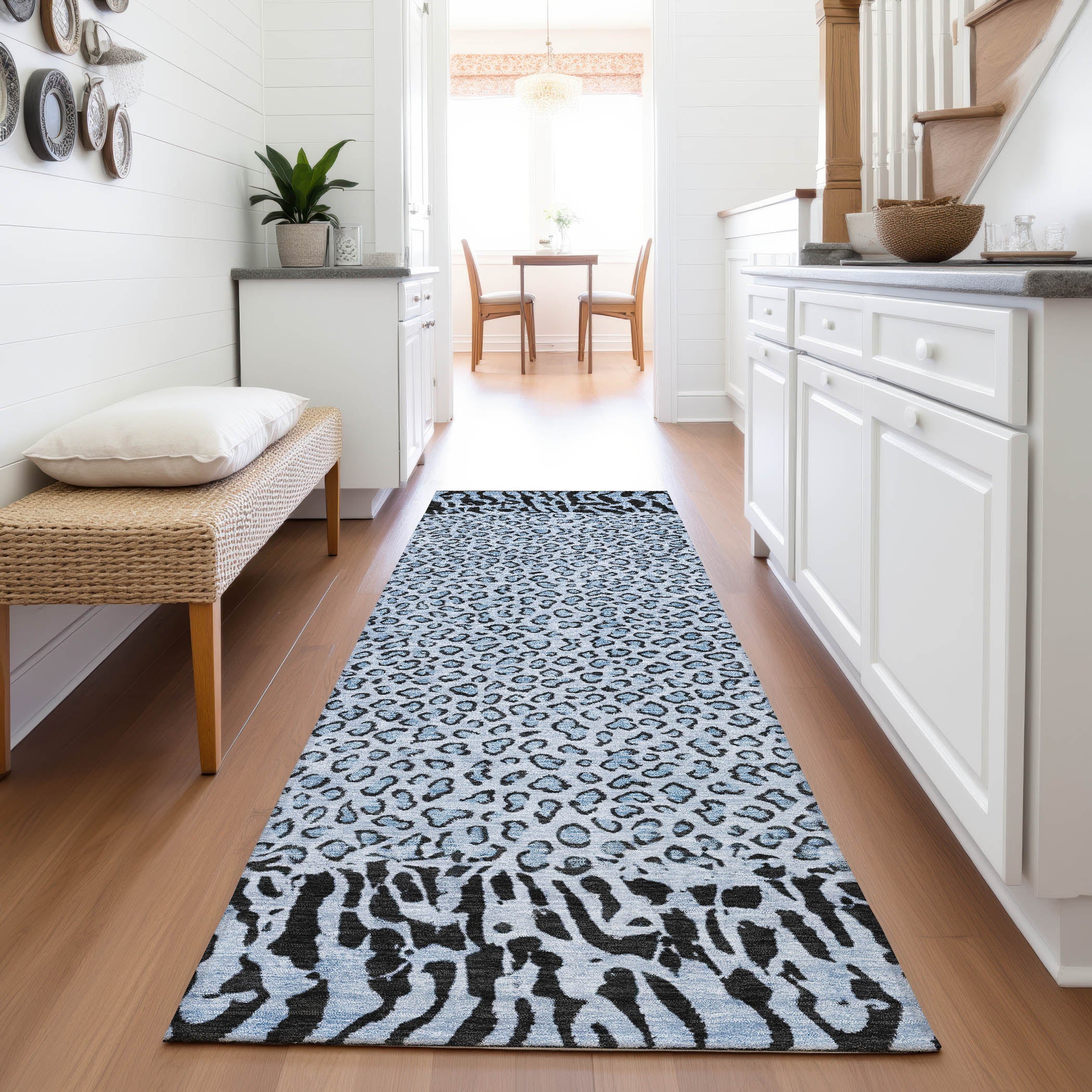 Baku Machine Washable Transitional Blue Rug 2'3" x 7'6" #shape_Runner