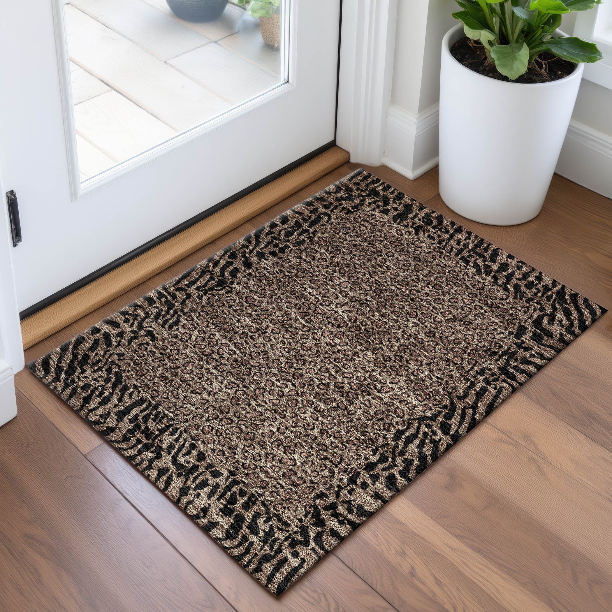 Baku Machine Washable Transitional Brown Rug 1'8" x 2'6" #shape_Rectangle