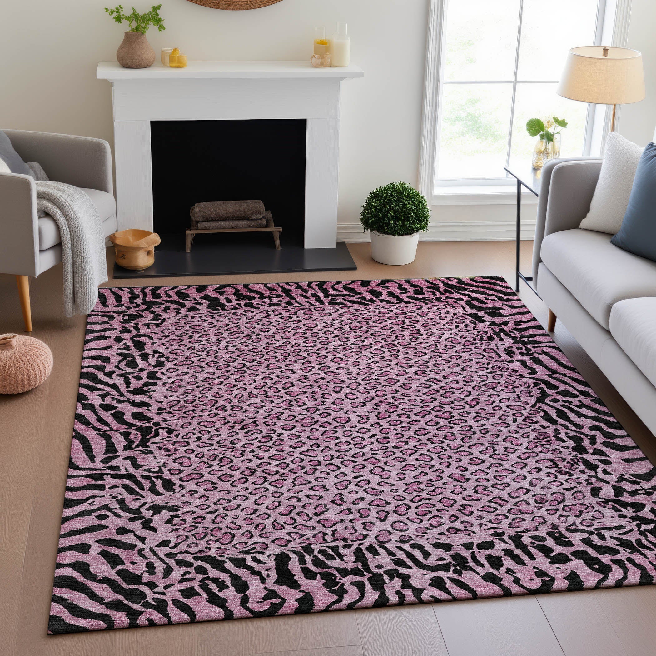 Baku Machine Washable Transitional Pink Rug 2'6" x 3'10" #shape_Rectangle