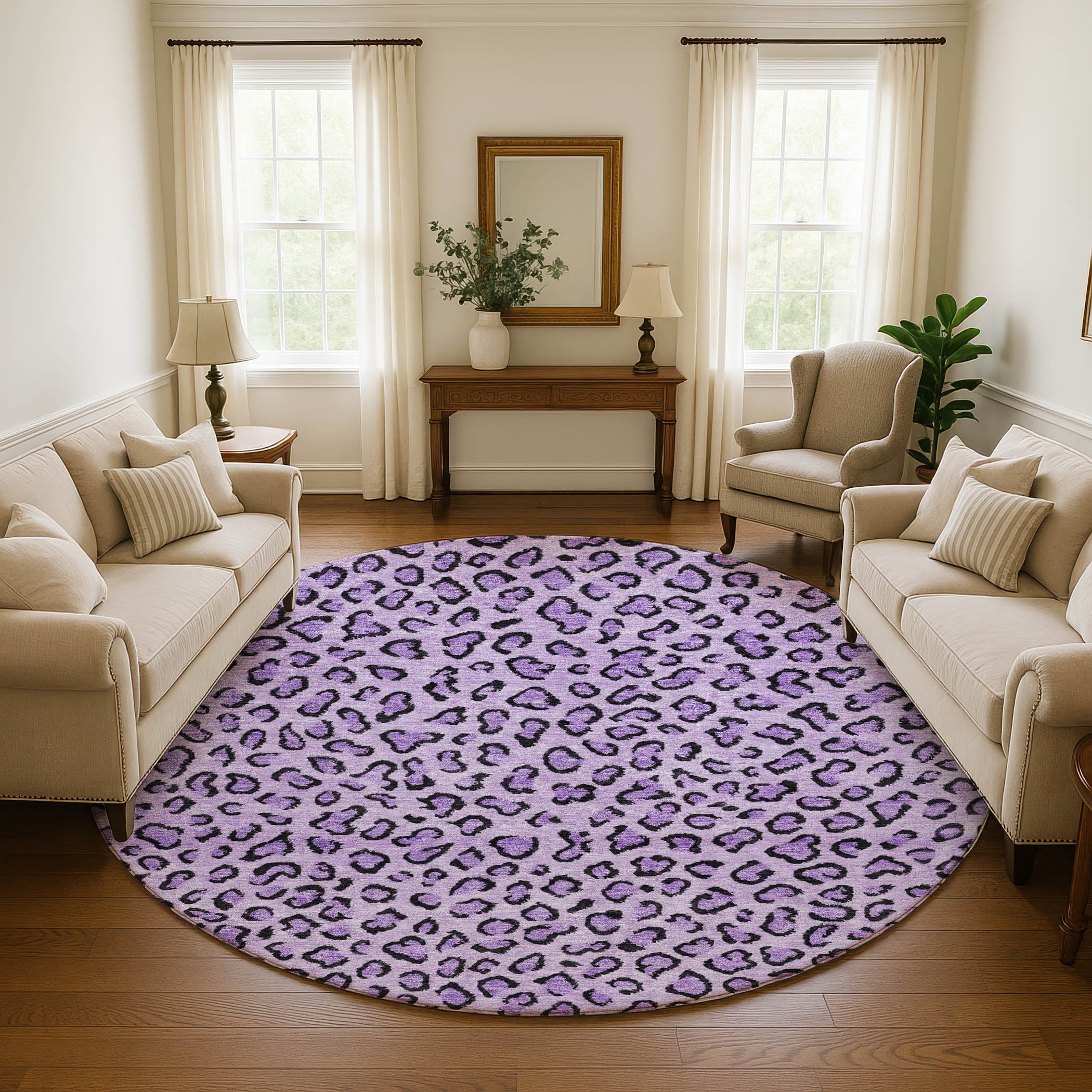 Baku Machine Washable Transitional Purple Rug 8' x 8' #shape_Round