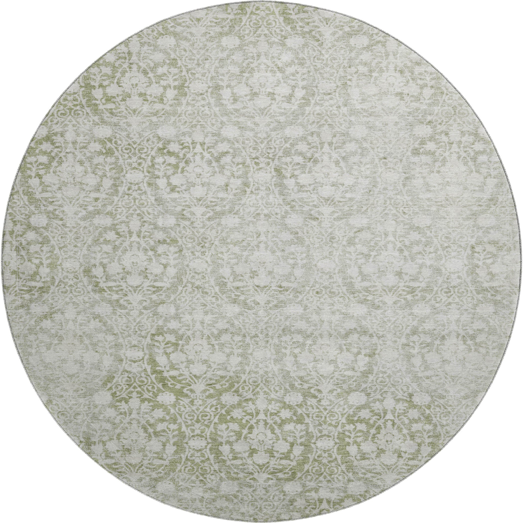 Vienna Machine Washable Transitional Aloe Green Rug 8' x 8' #shape_Round