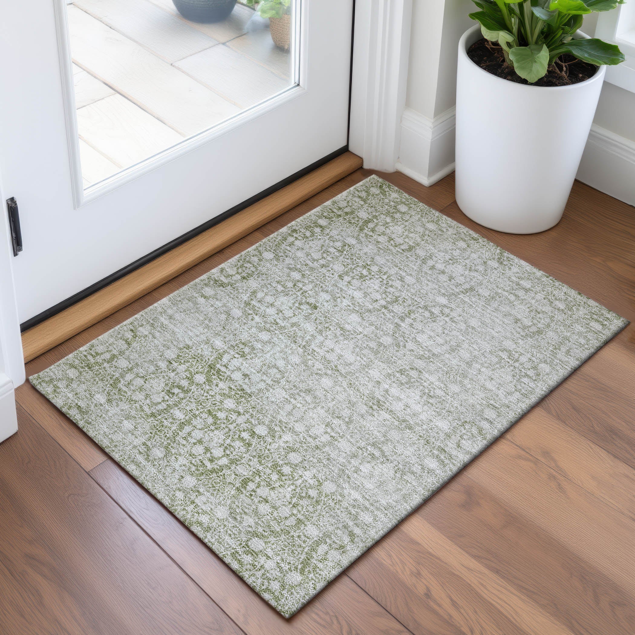 Vienna Machine Washable Transitional Aloe Green Rug 1'8" x 2'6" #shape_Rectangle