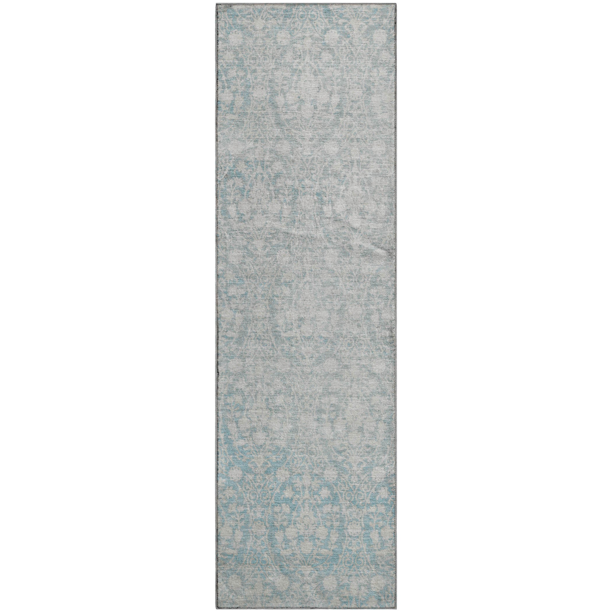 Vienna Machine Washable Transitional Aqua Teal Rug 2'3" x 7'6" #shape_Runner